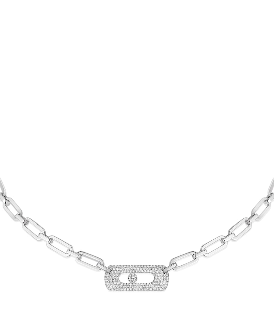 White Gold and Diamond Move Link Necklace