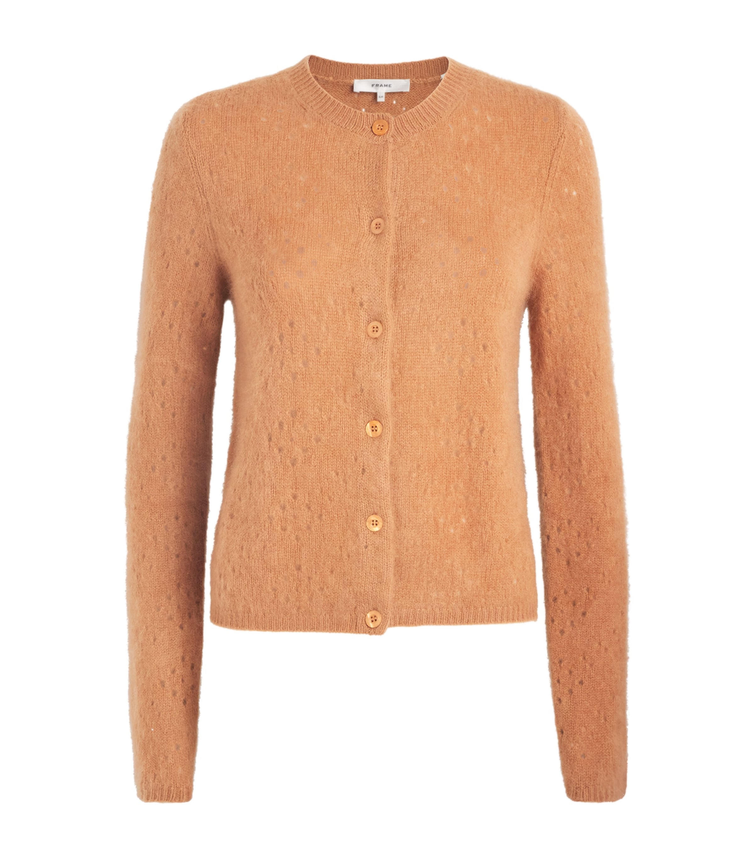 FRAME Womens Wool-Cashmere Airy Teddy Cardigan Camel