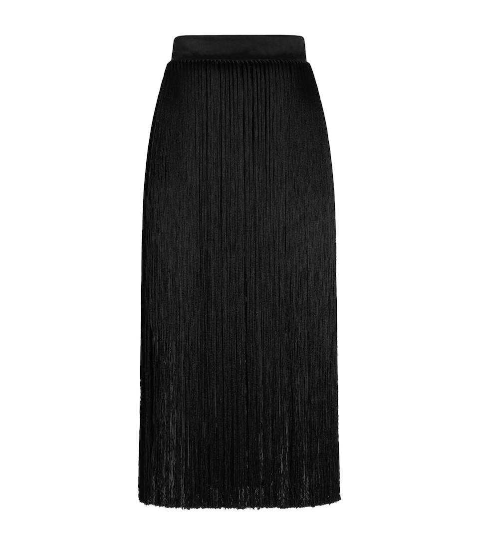 Dolce&Gabbana Womens Satin Fringe Midi Skirt Black