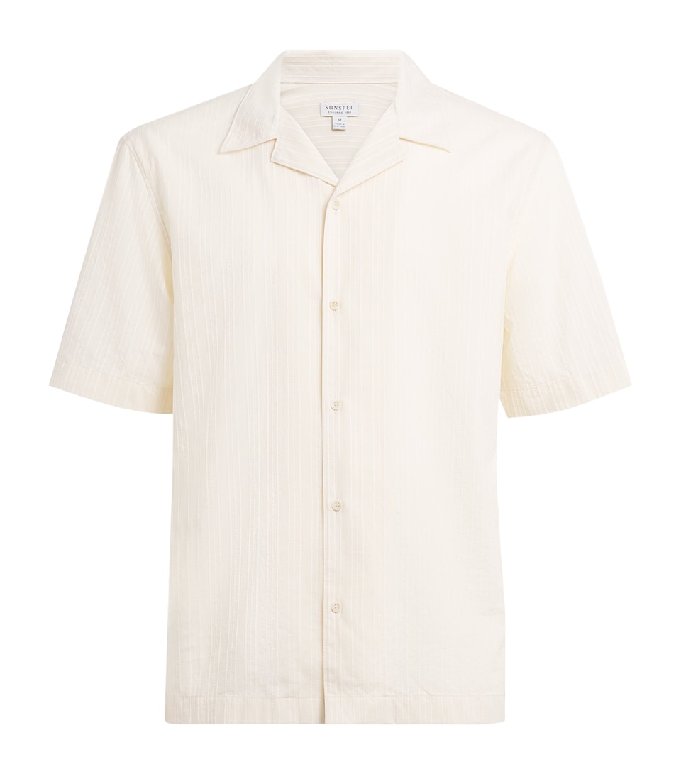Sunspel Mens Cotton Textured Stripe Shirt Whcr Ecru