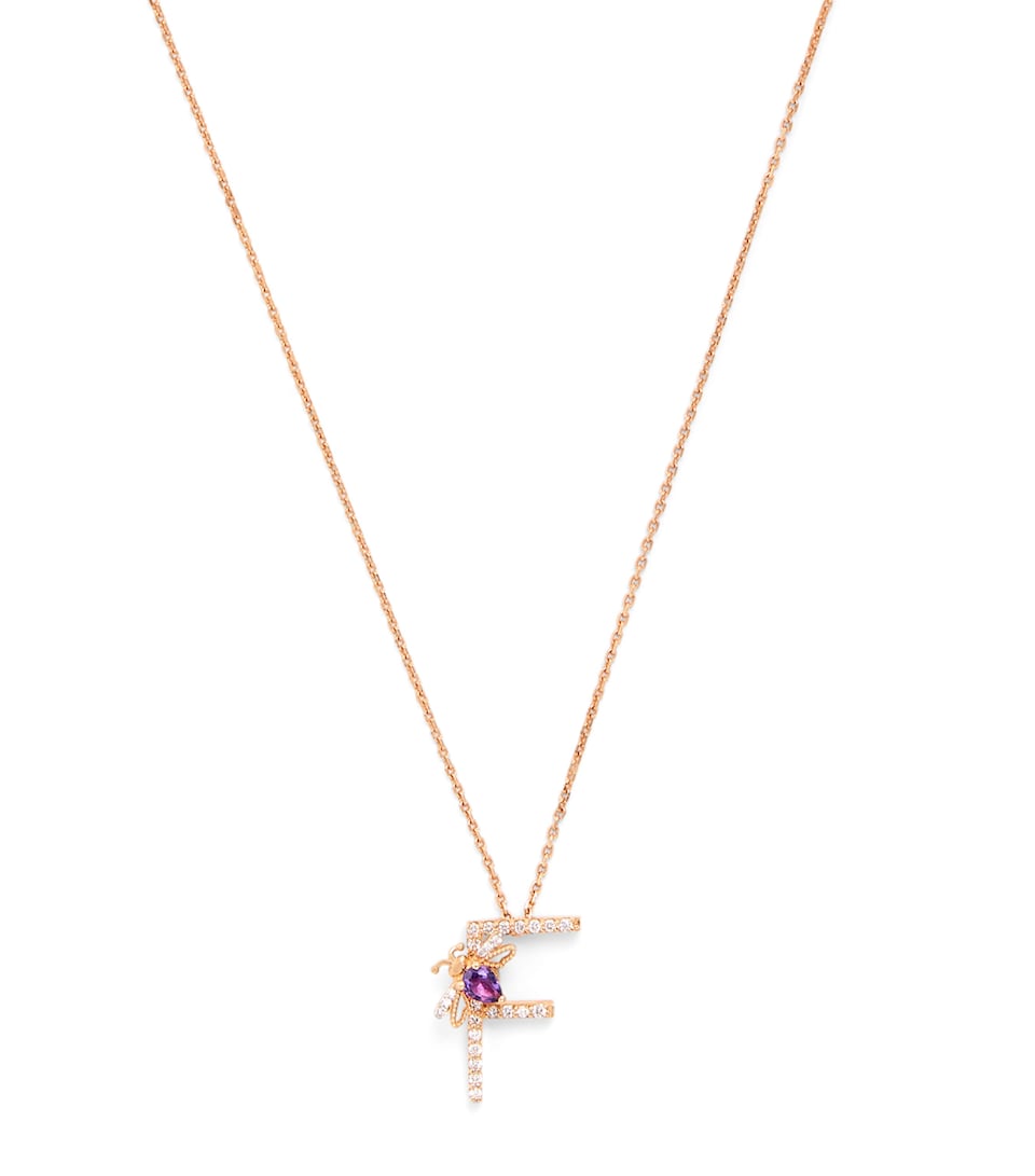 Rose Gold, Diamond and Amethyst Letter ‘F’ Necklace