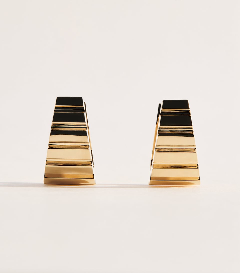 Azlee Large Yellow Gold Escalier Hoop Earrrings Yellow Gold