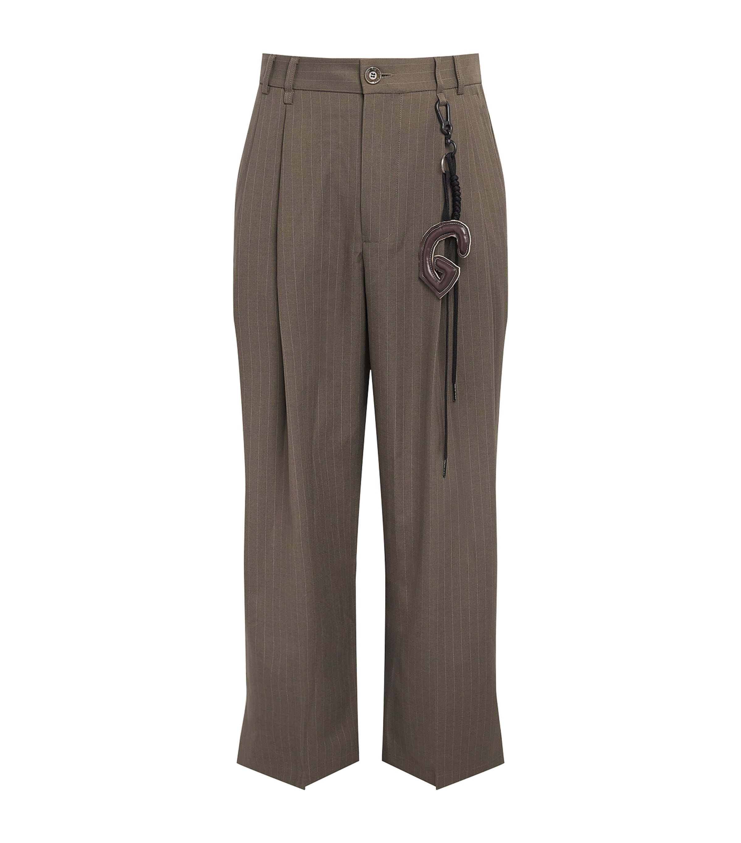 Song For The Mute Mens Pinstripe Double-Pleated Wide-Leg Trousers Taupe