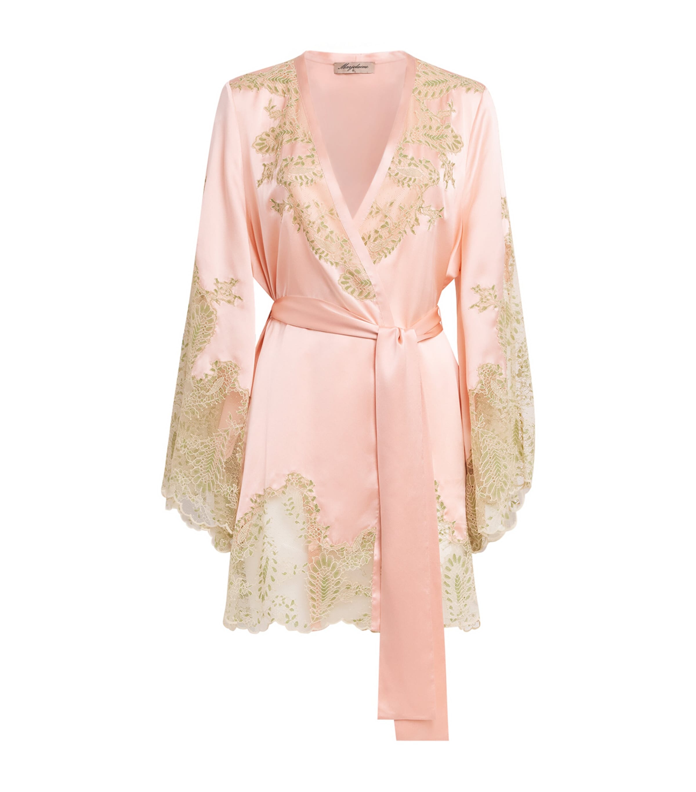 Marjolaine Womens Silk Lace-Trim Daniella Robe Poudre Kaki