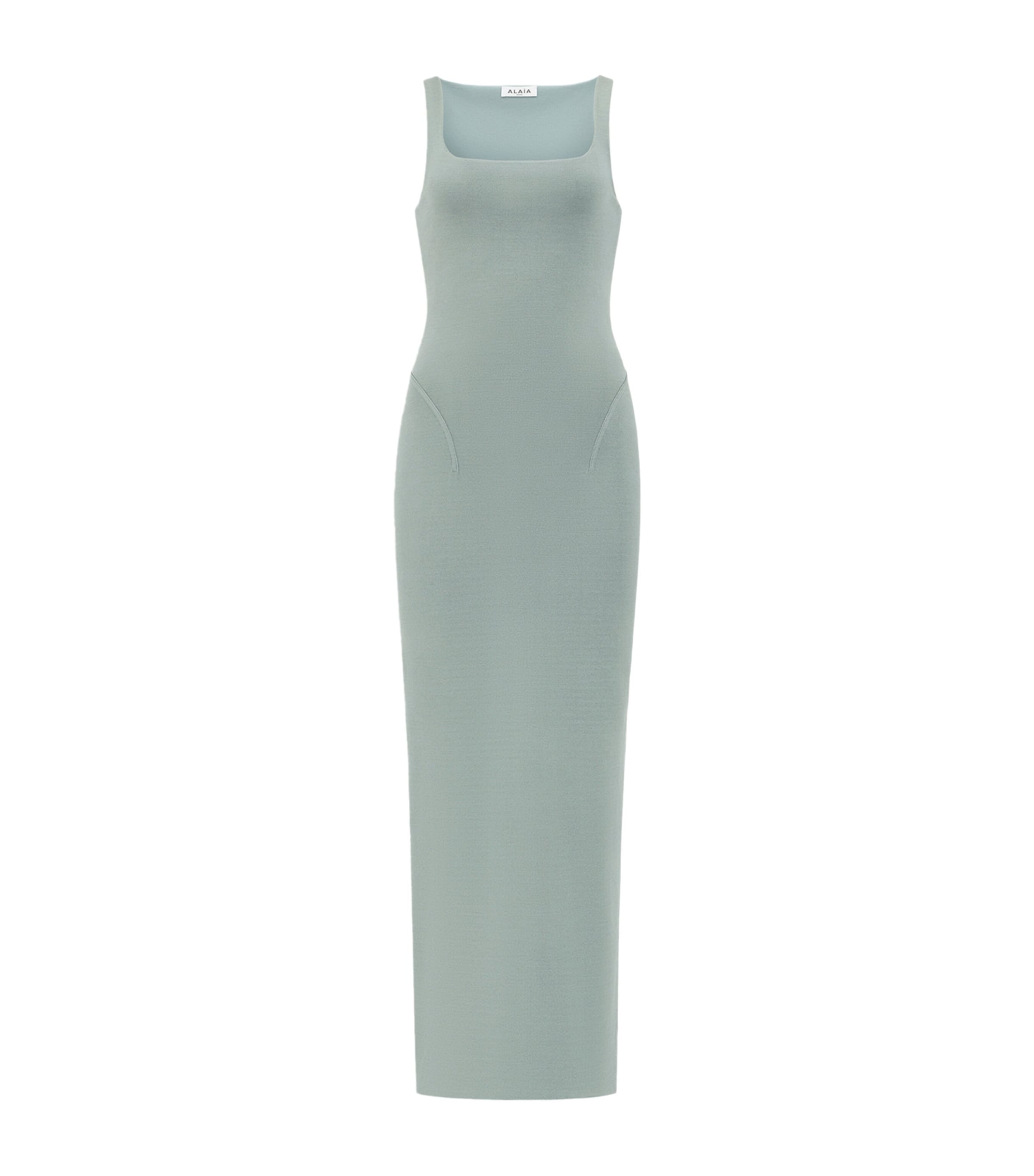 Alaïa Womens Silk-Blend Bodycon Midi Dress Green Grey