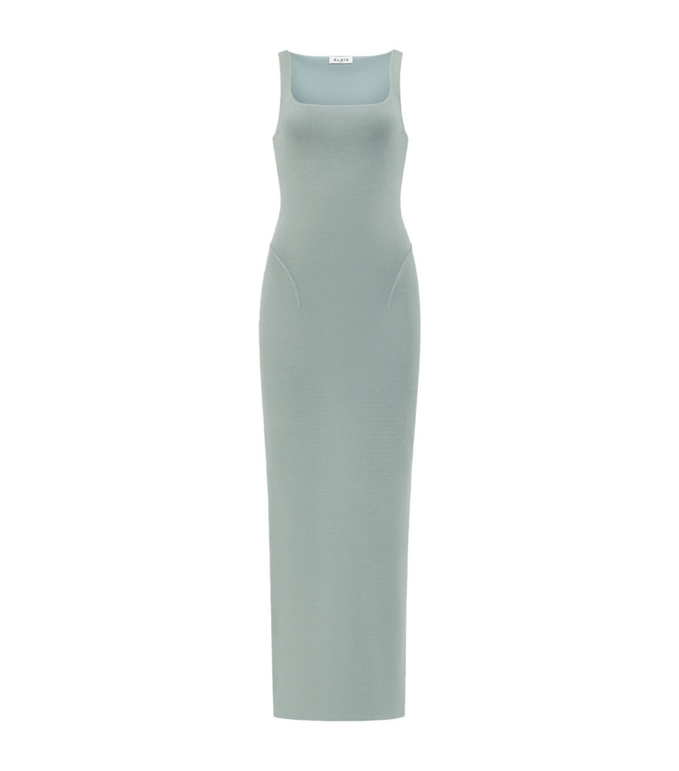 Alaïa Womens Silk-Blend Bodycon Midi Dress Green Grey