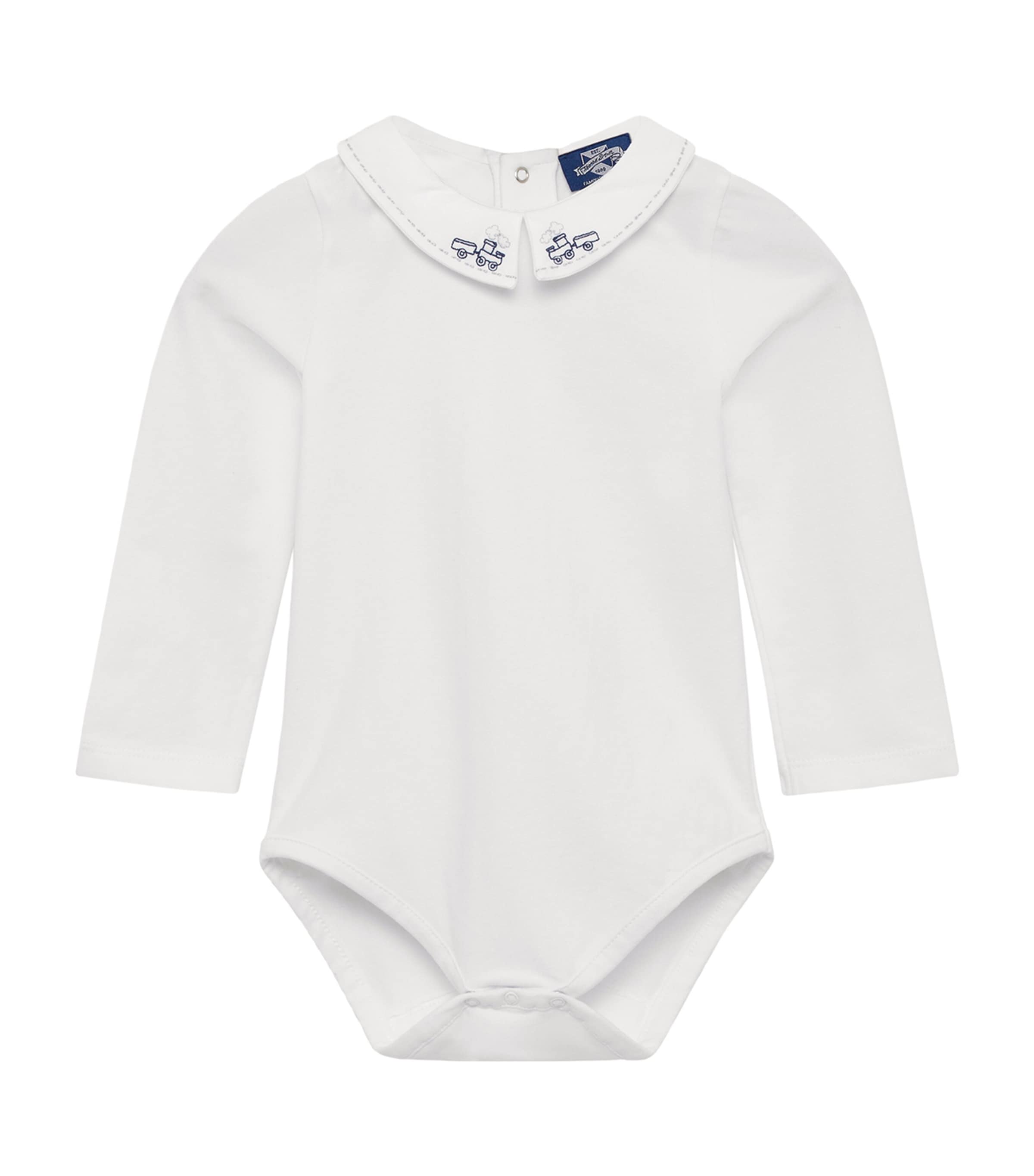 Trotters Embroidered Monty Bodysuit (0-24 Months) White / Navy