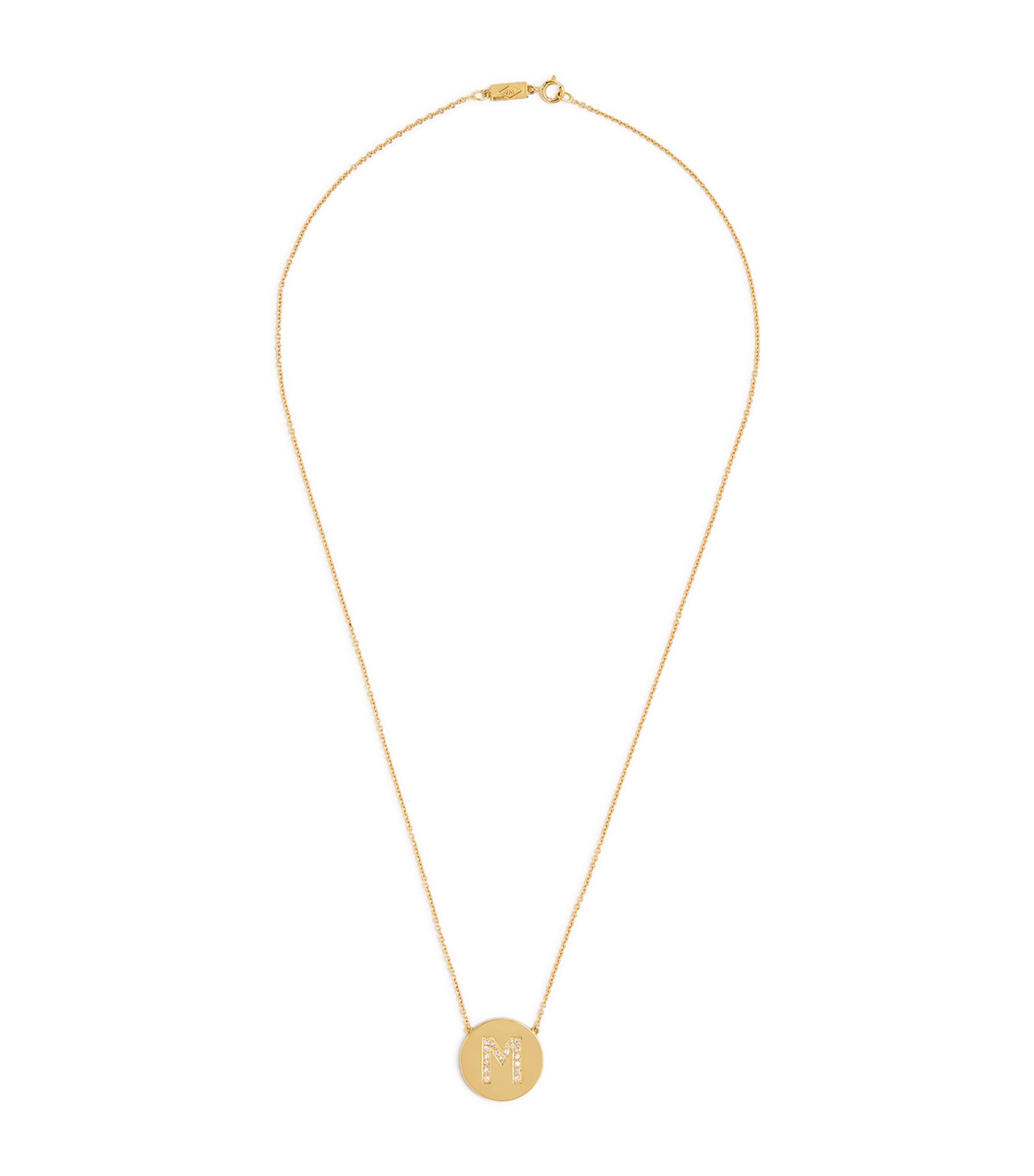 Yellow Gold and Diamond M Initial Necklace