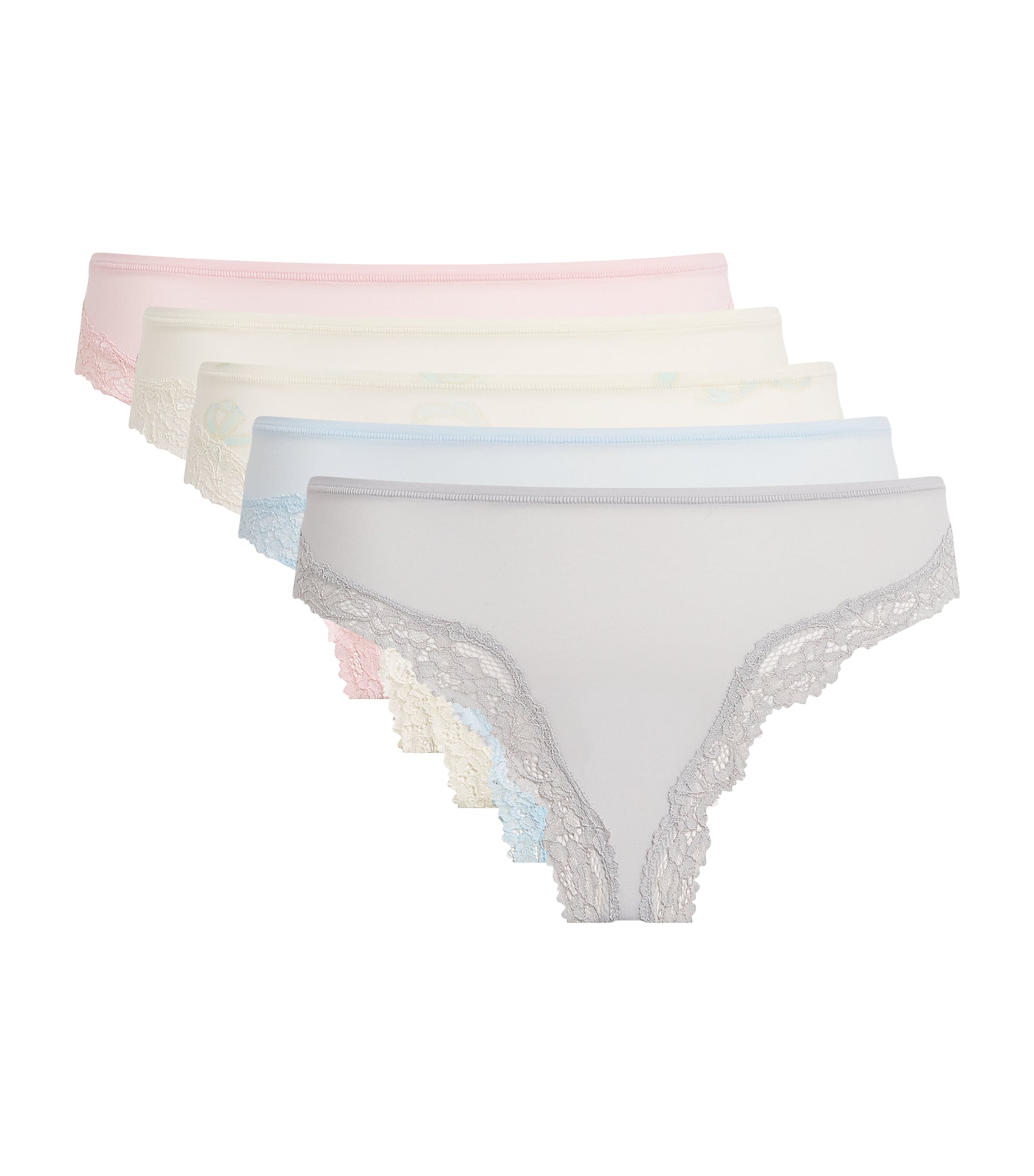 Skims Womens Lace-Trim Fits Everybody Cheeky Tangas (Pack of 5) Ivory Prl Bow Mlti
