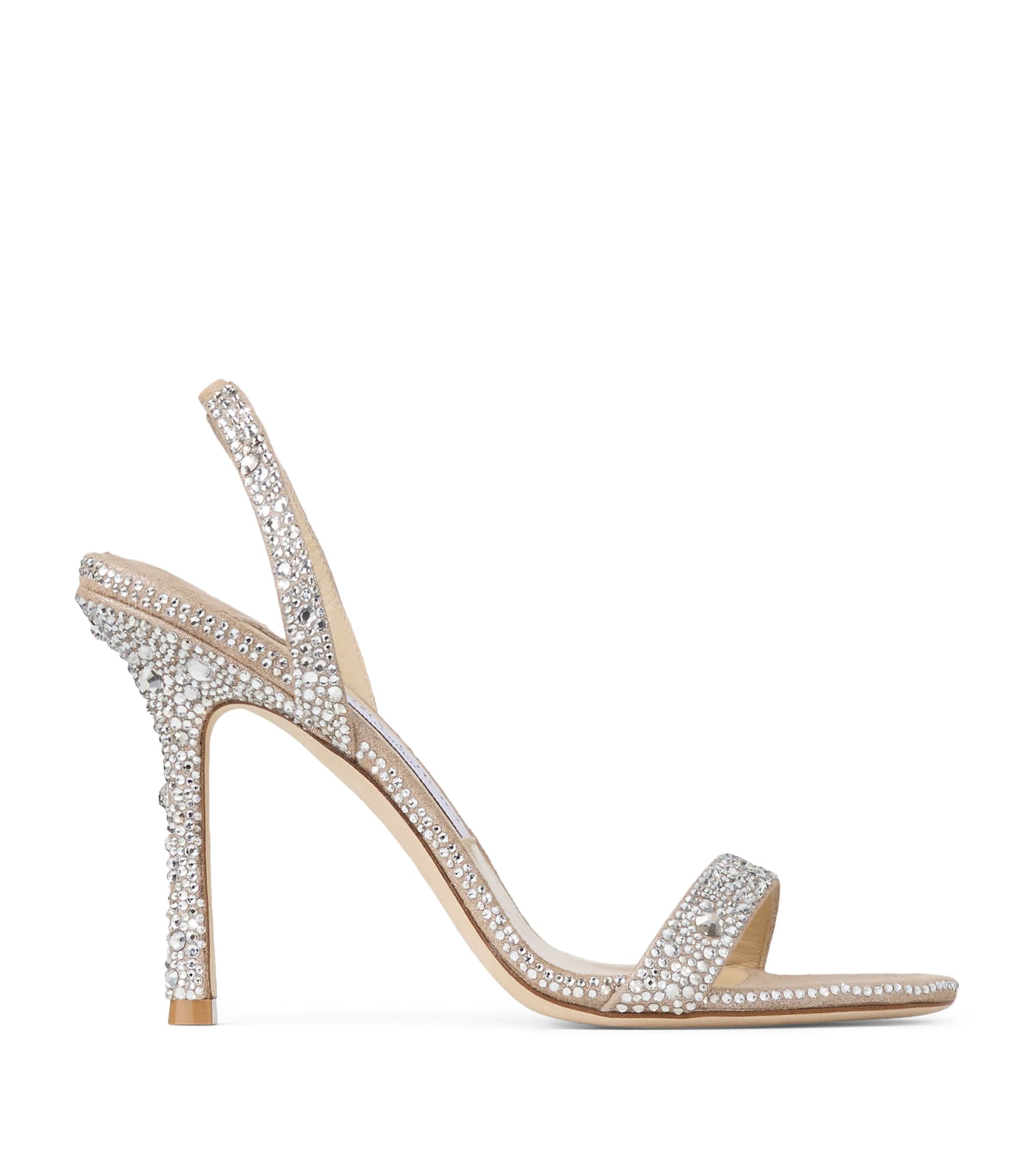 Jimmy Choo Jen 100 Embellished Suede Heeled Sandals Light Soft Gold/cr