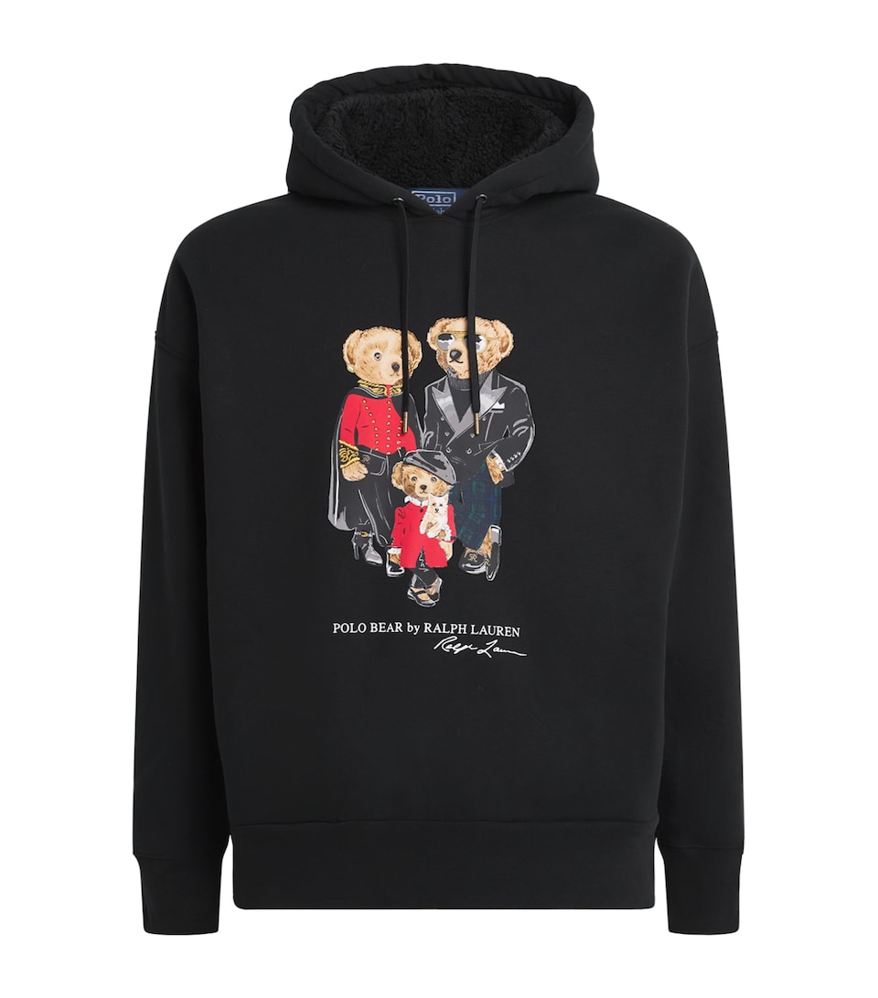 Polo Ralph Lauren Mens Fleece Polo Bear Family Hoodie Polo Black