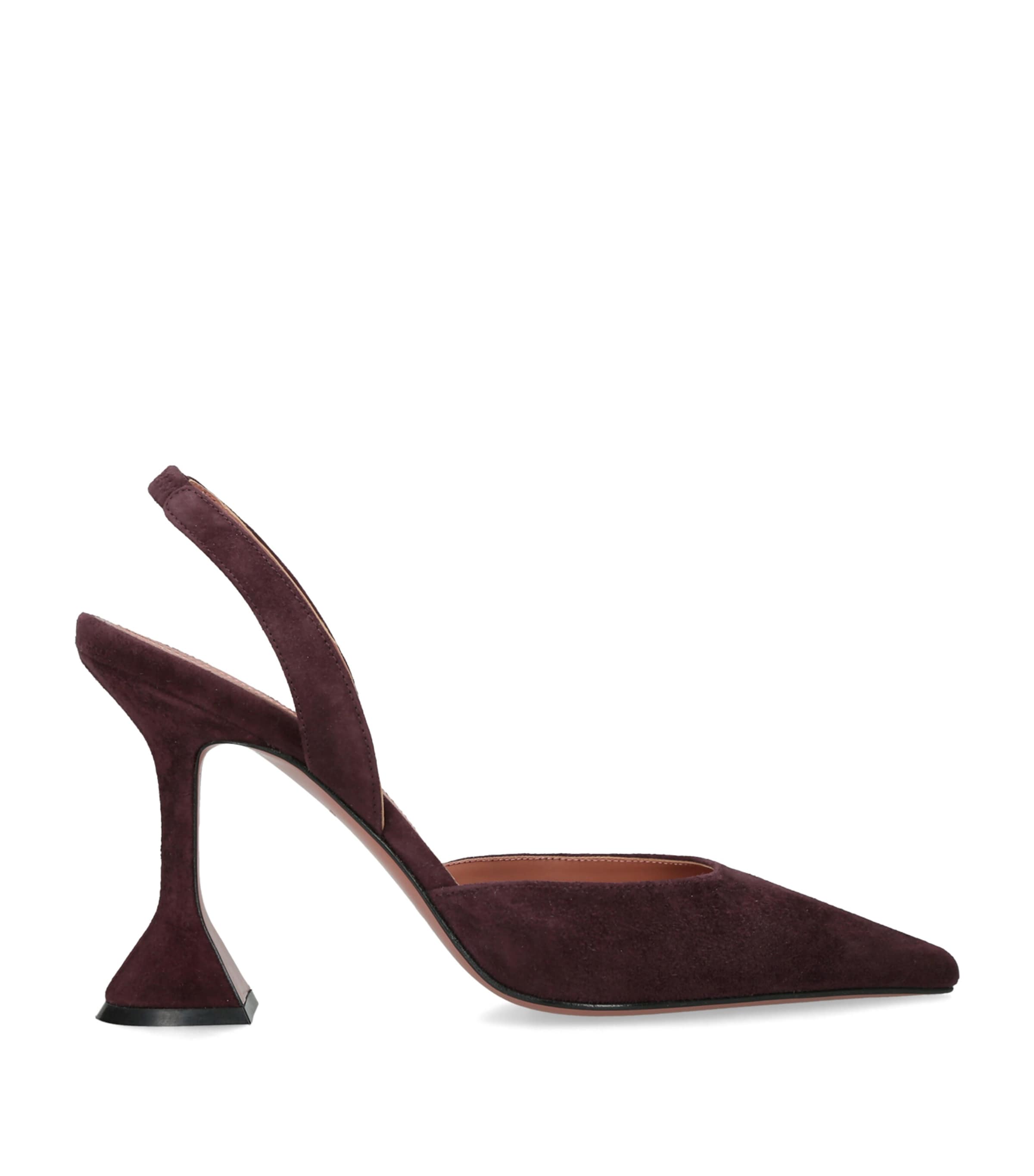 Amina Muaddi Suede Holli Slingback Heels 95 Wine