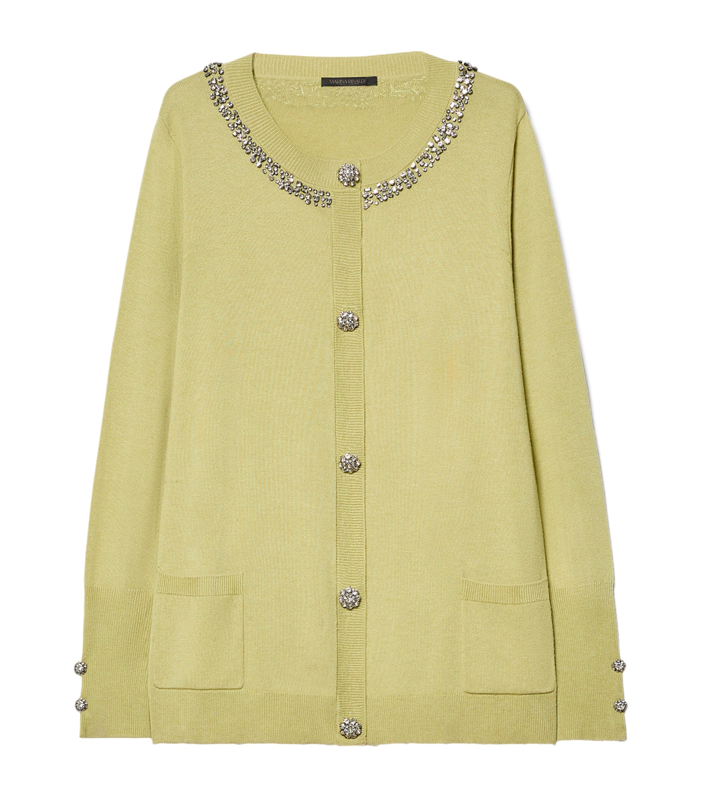 Marina Rinaldi Womens Embellished Round-Neck Cardigan Lime