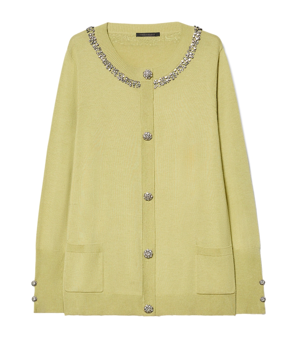 Marina Rinaldi Womens Embellished Round-Neck Cardigan Lime