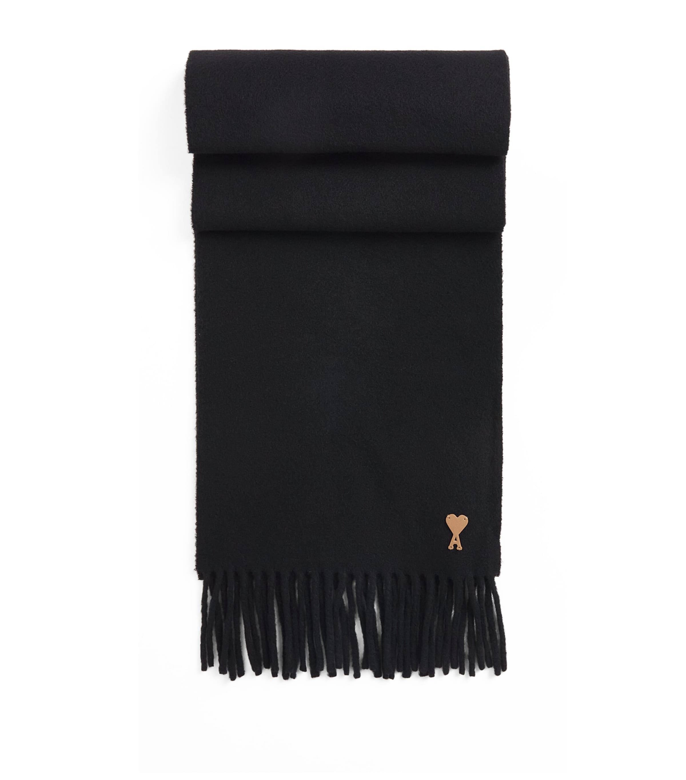 AMI Paris Wool Ami de Coeur Fringed Scarf Noir