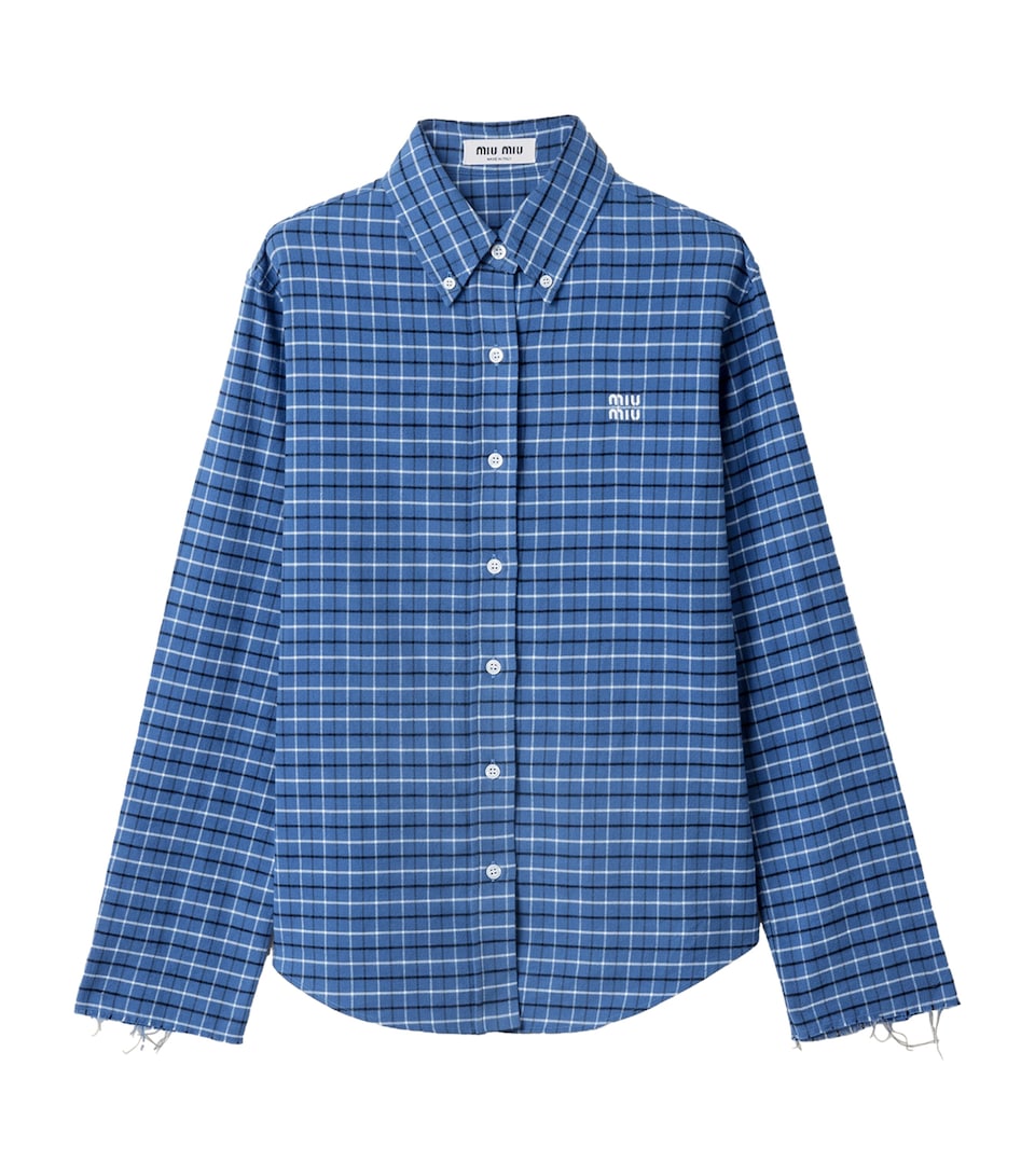 Miu Miu Womens Flannel Check Shirt Blue
