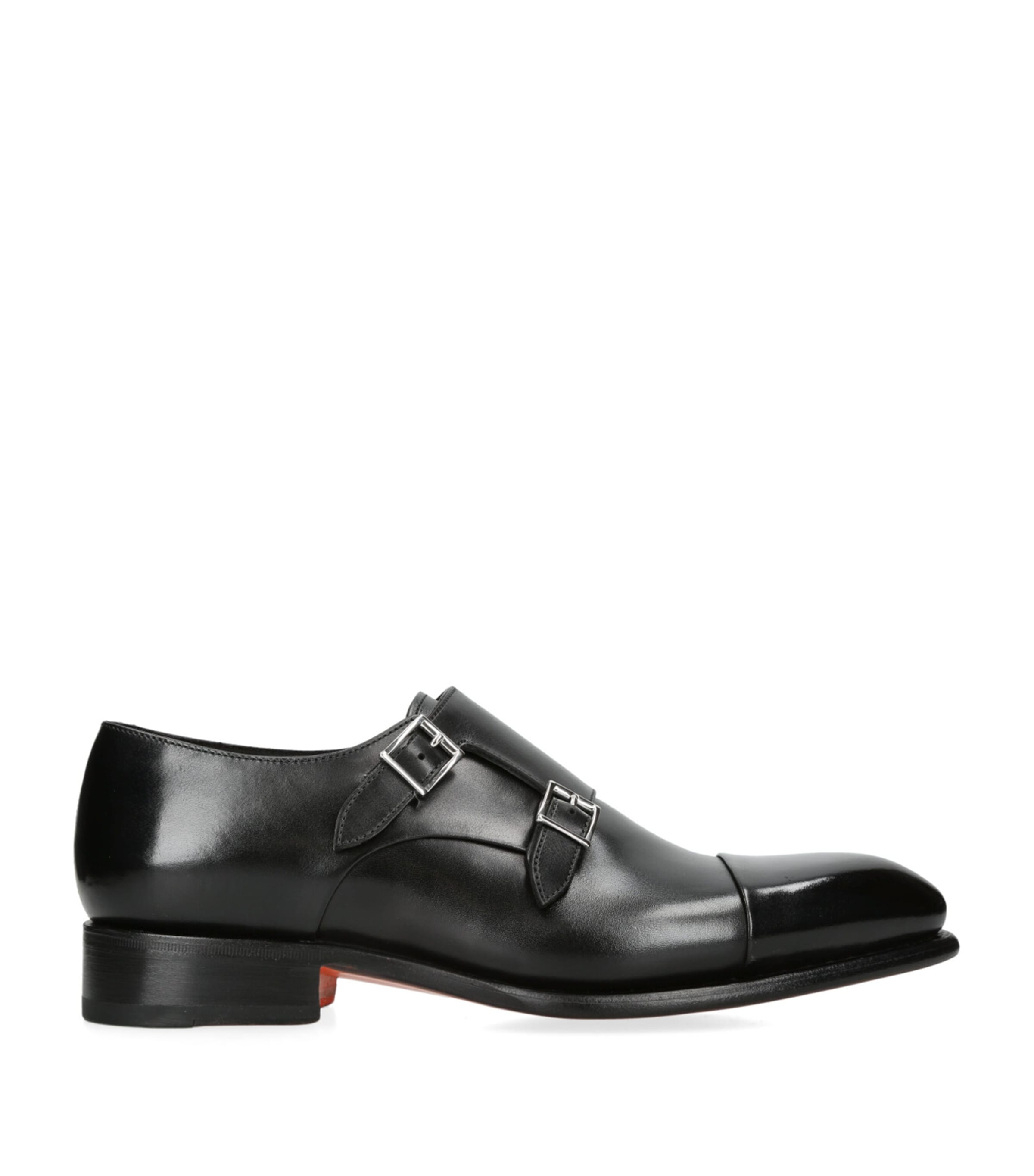 Santoni Leather Carter Double Monk Shoes Black