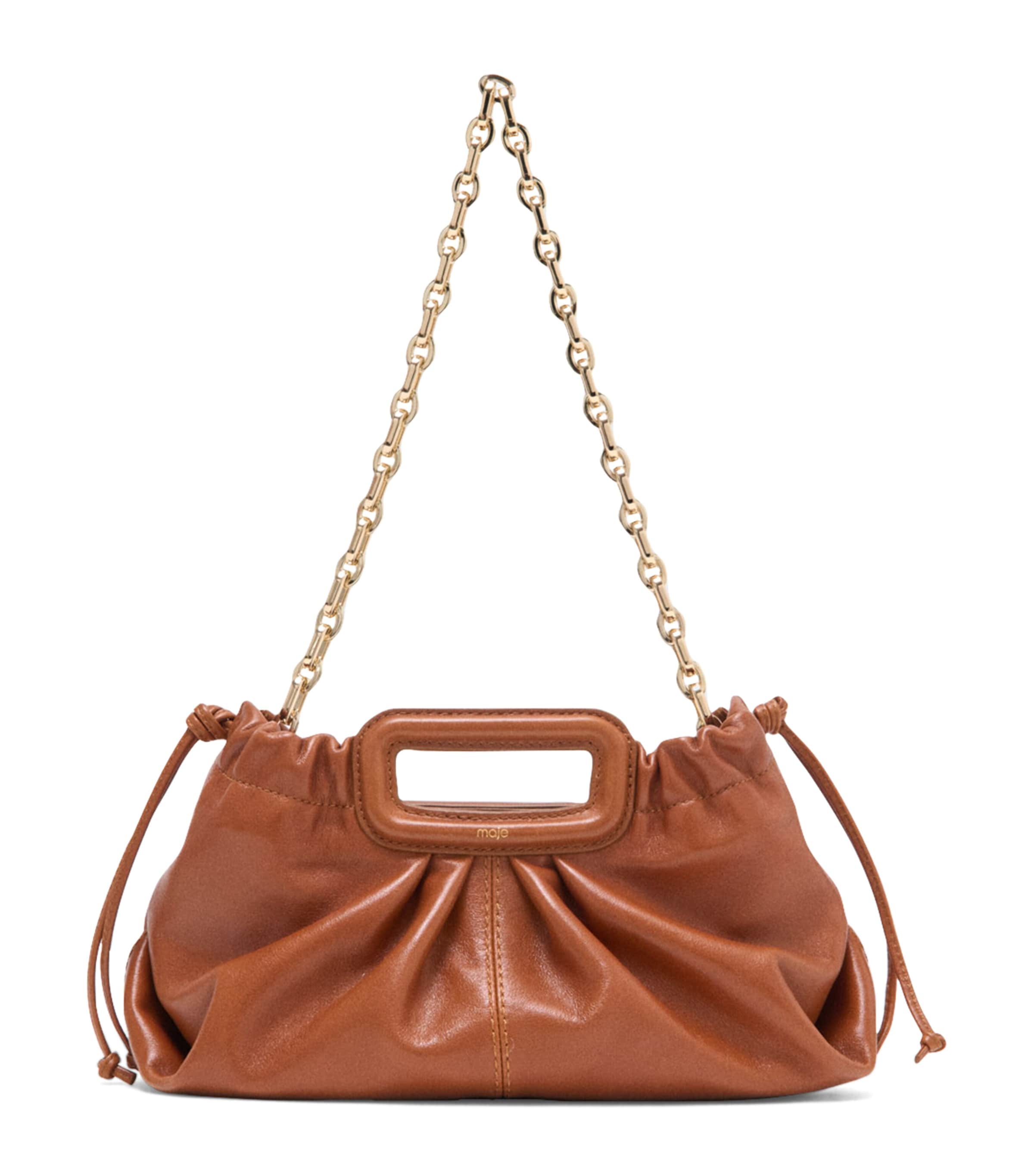 Maje Leather Milpli Clutch Bag Tobacco