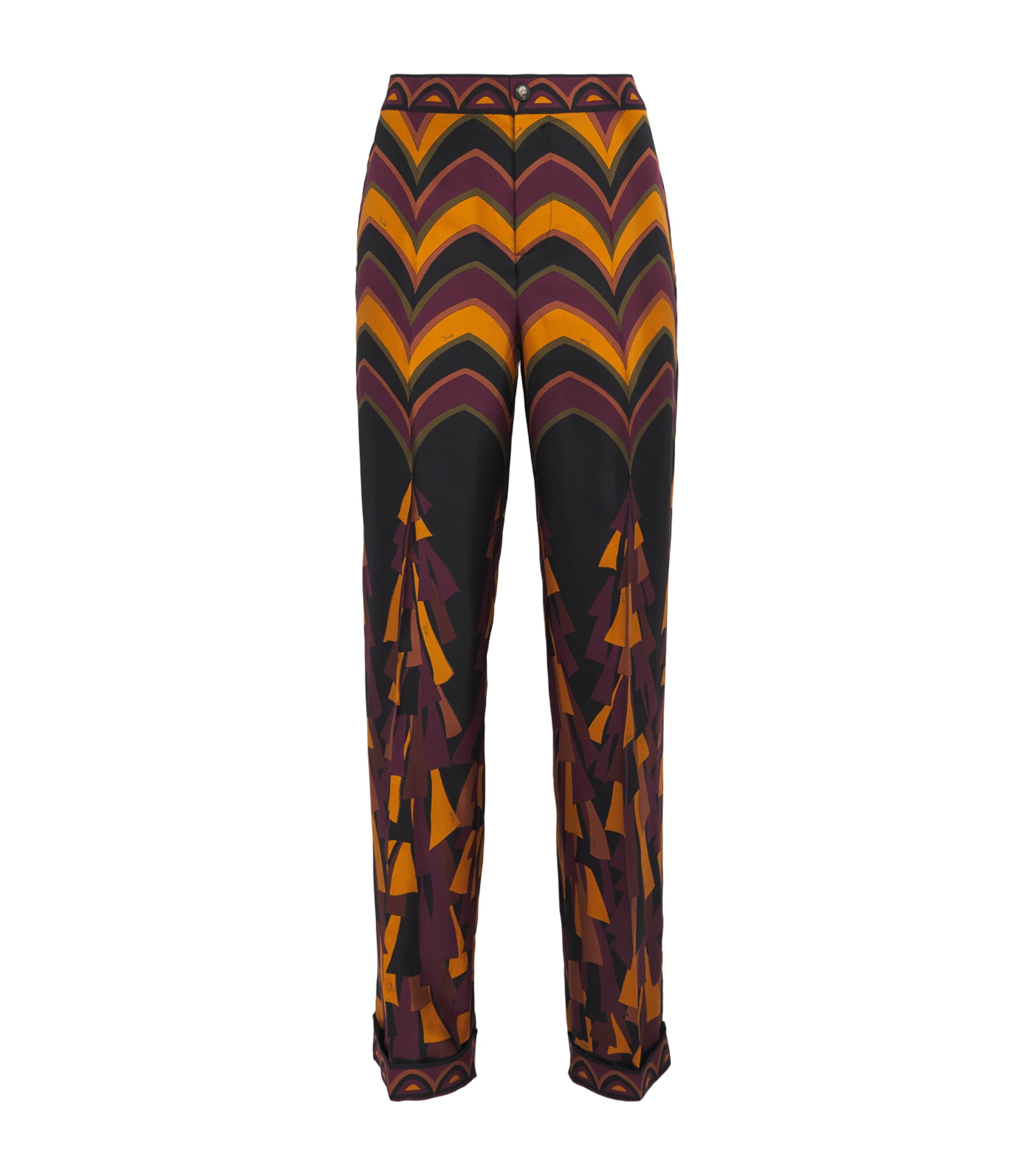 PUCCI Womens Silk Baiadera Print Wide-Leg Trousers Bordeaux Gold