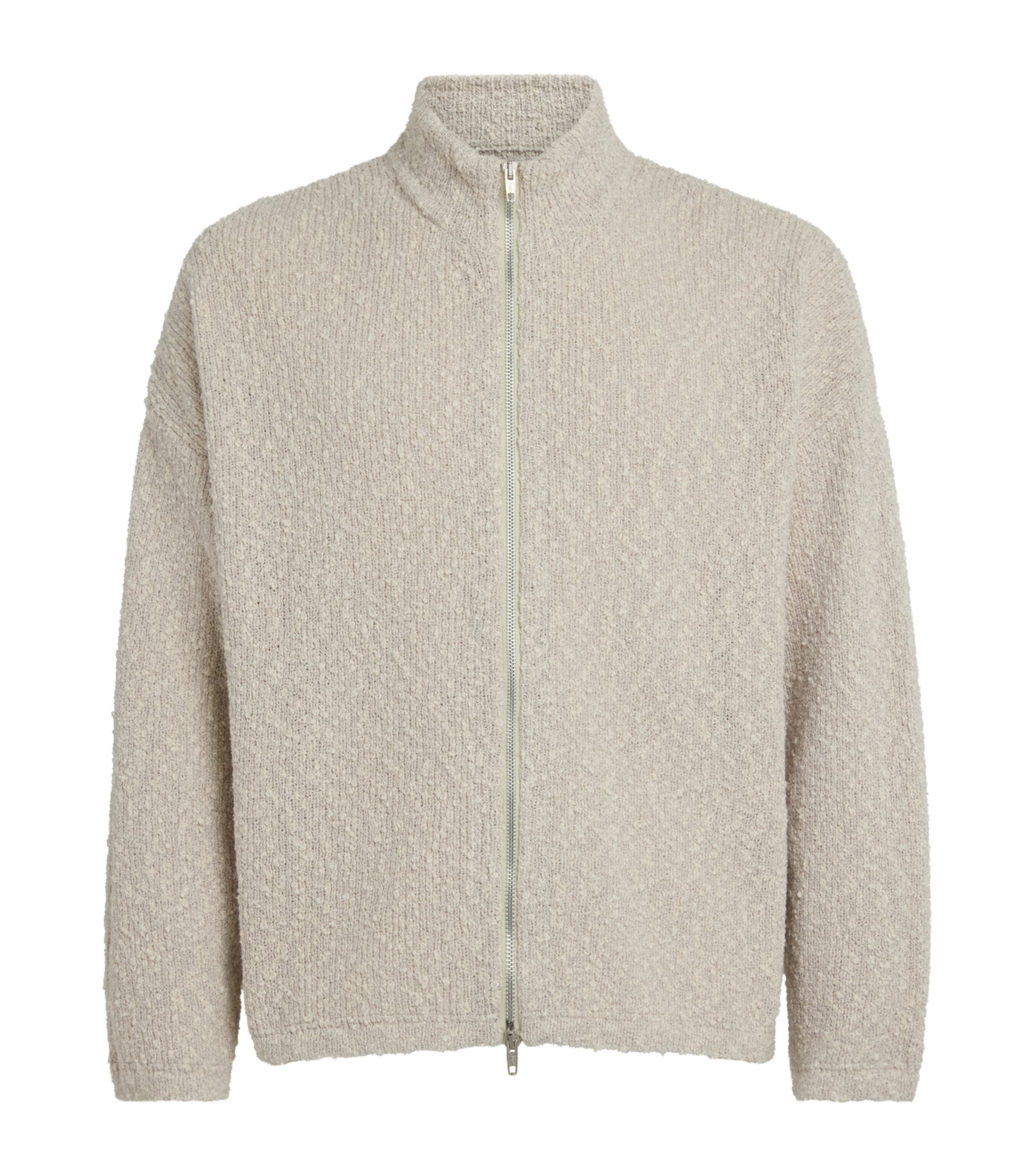 Picante Mens Boucle Hover Zip-Up Cardigan Grey
