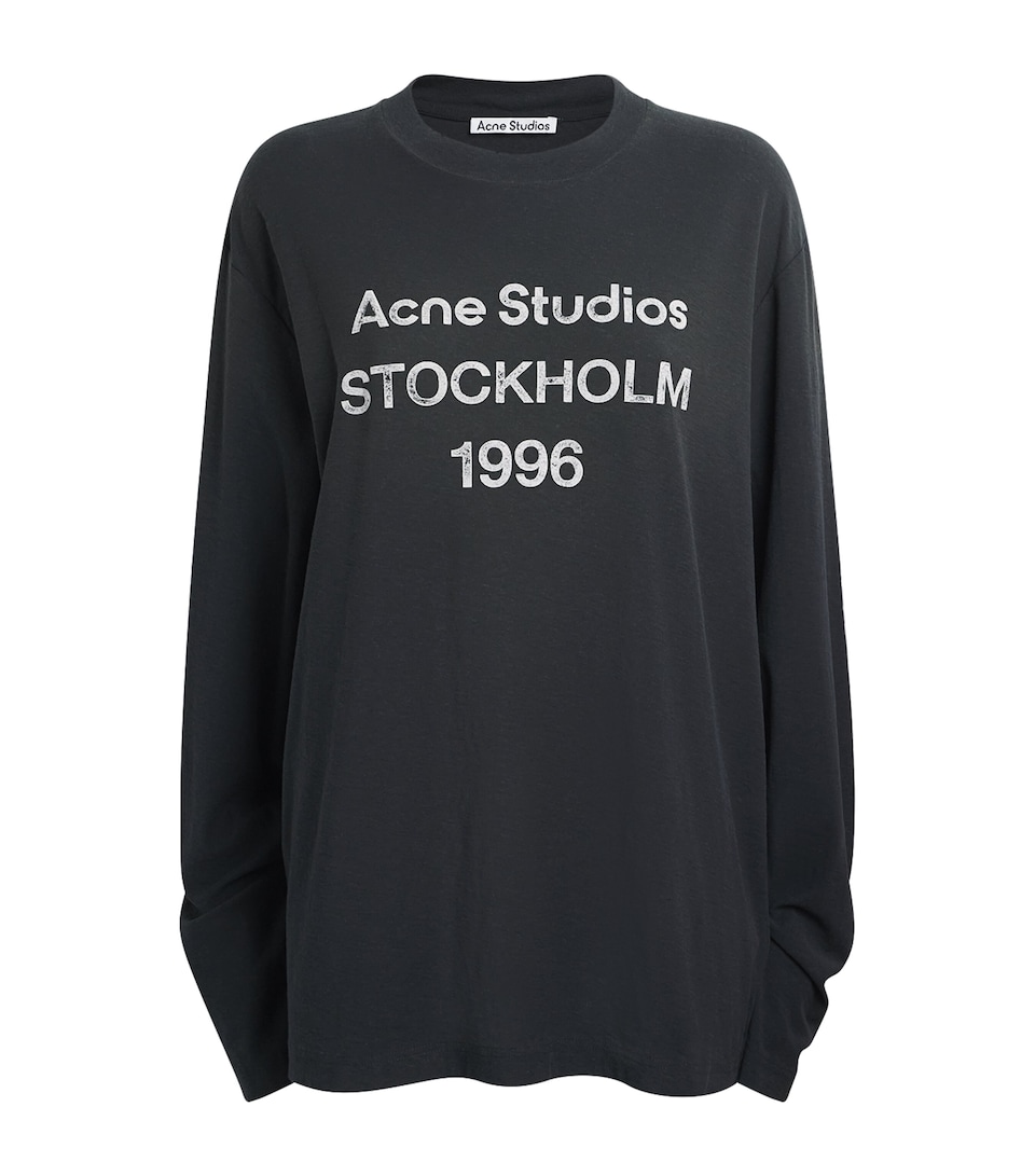 Acne Studios Womens Logo Long-Sleeve T-Shirt Faded Black