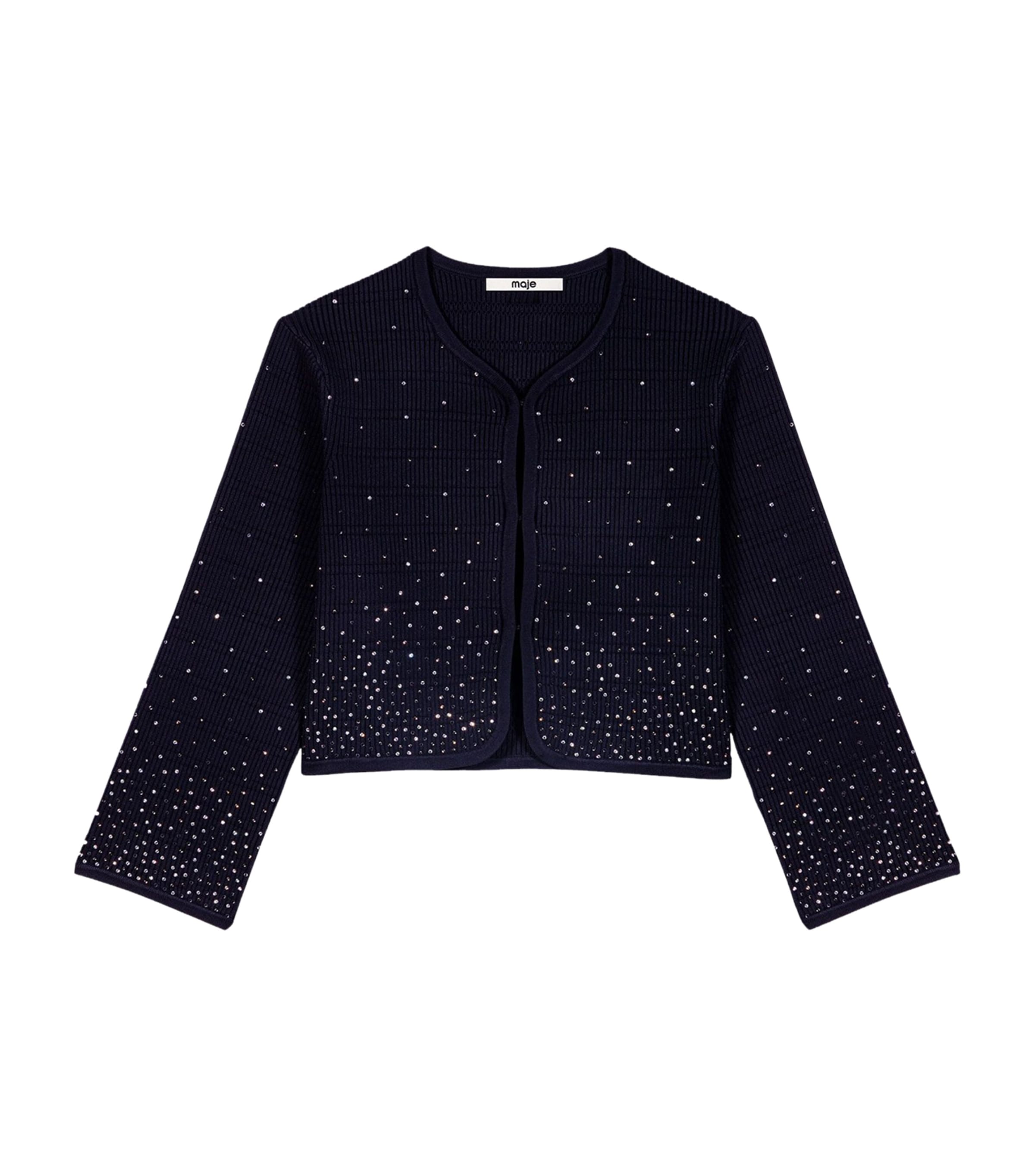 Maje Womens Diamanté-Embellished Cropped Cardigan Navy