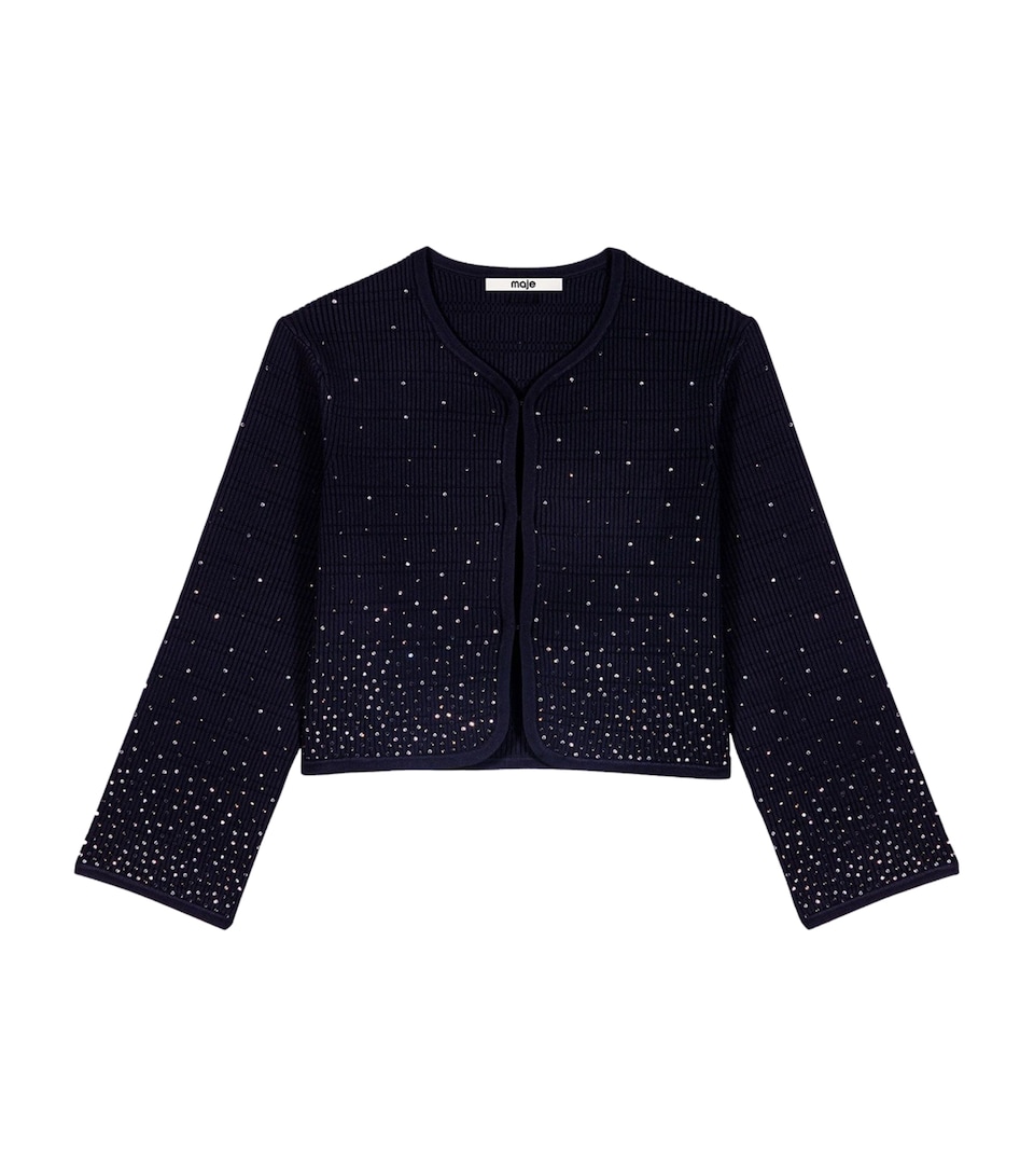 Maje Womens Diamanté-Embellished Cropped Cardigan Navy
