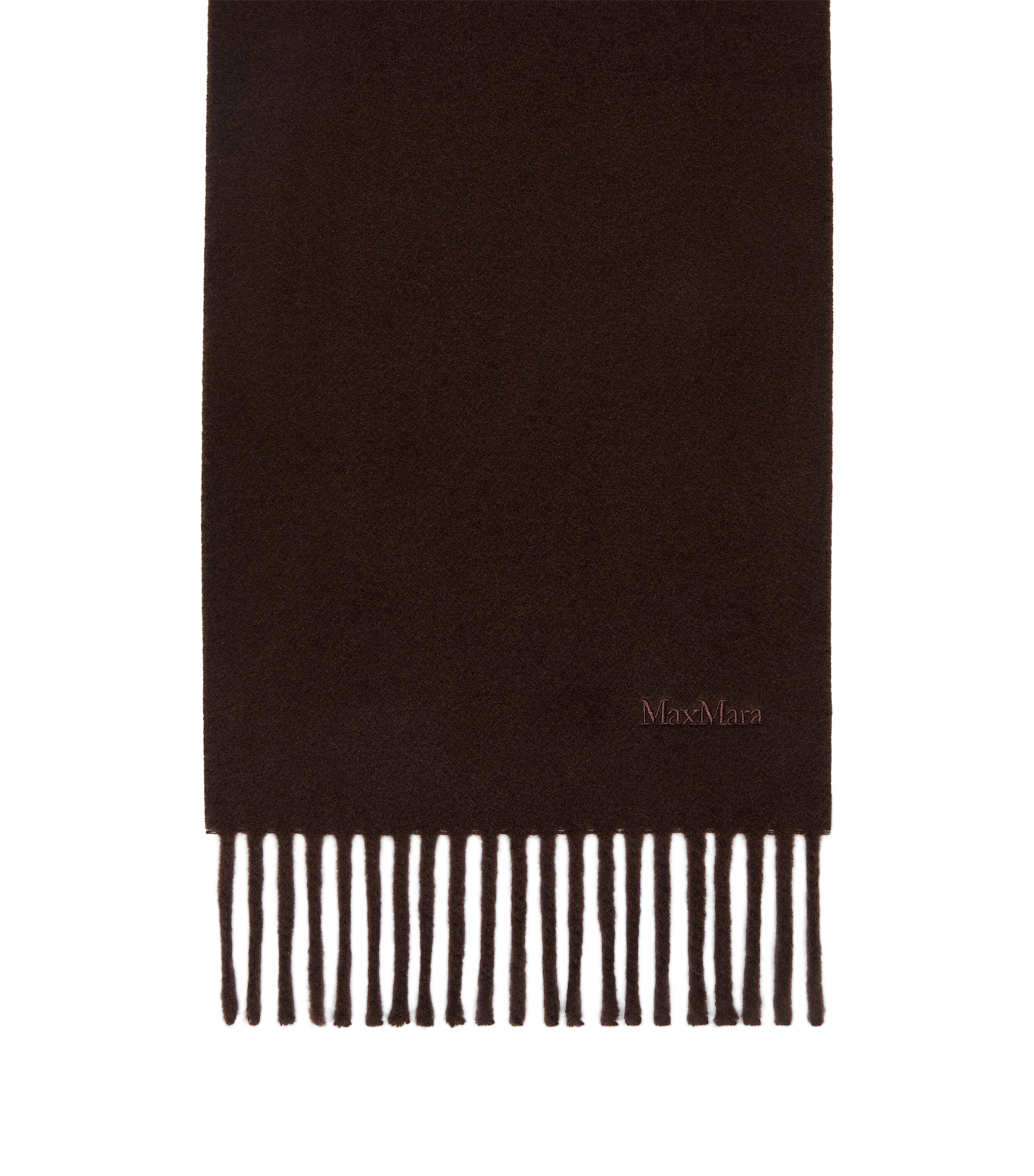 Max Mara Wool Fringed Logo Scarf Brown