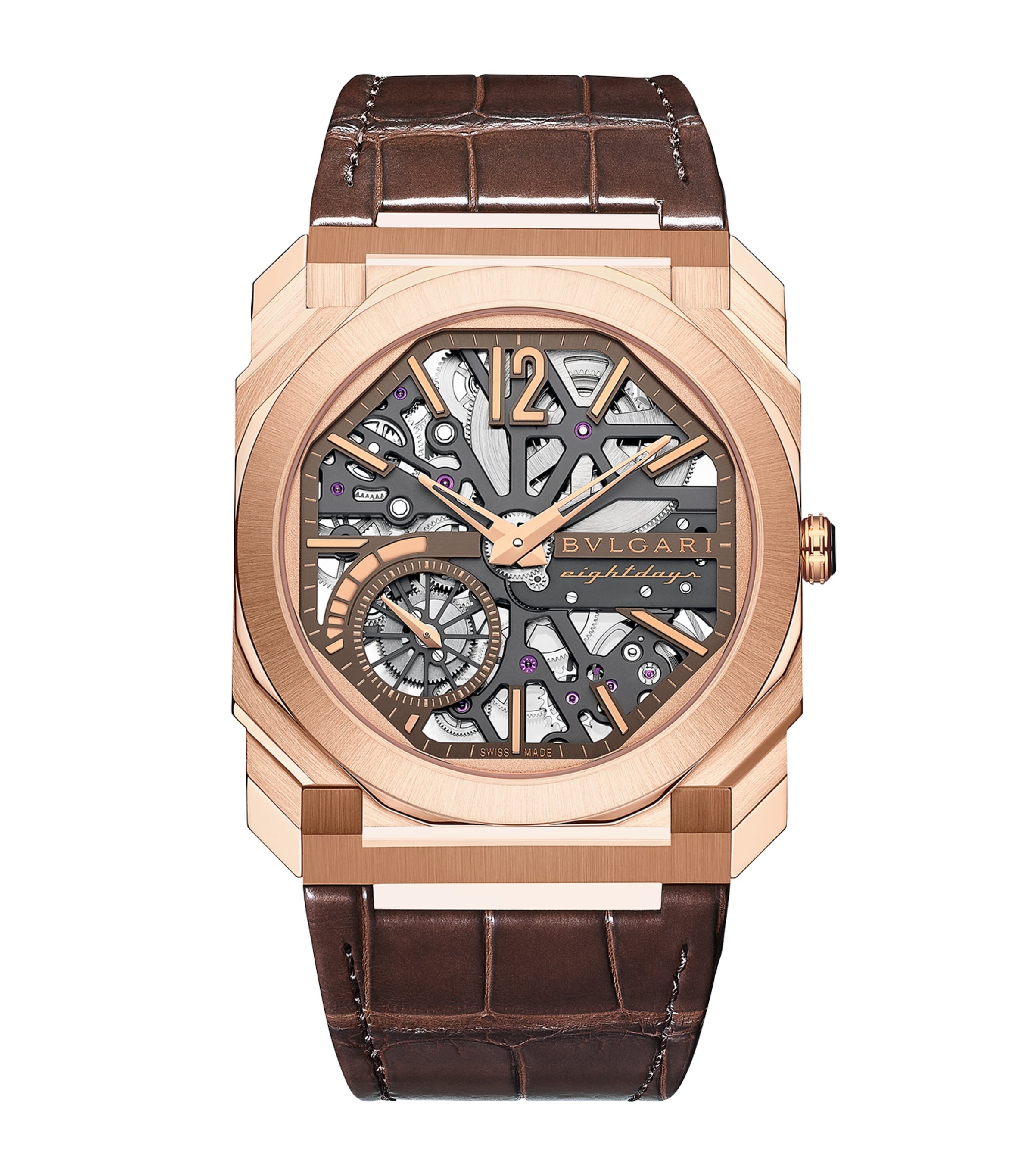 Bvlgari Rose Gold Octo Finissimo Skeleton 8 Days Watch 40mm Black