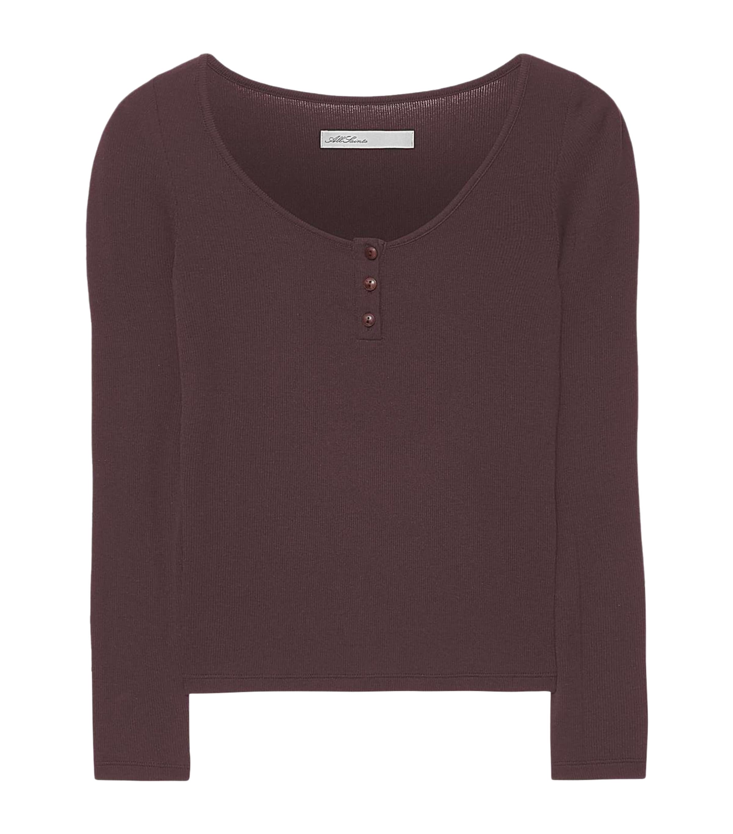 AllSaints Womens Jules Henley Long-Sleeve T-Shirt Aubergine Red