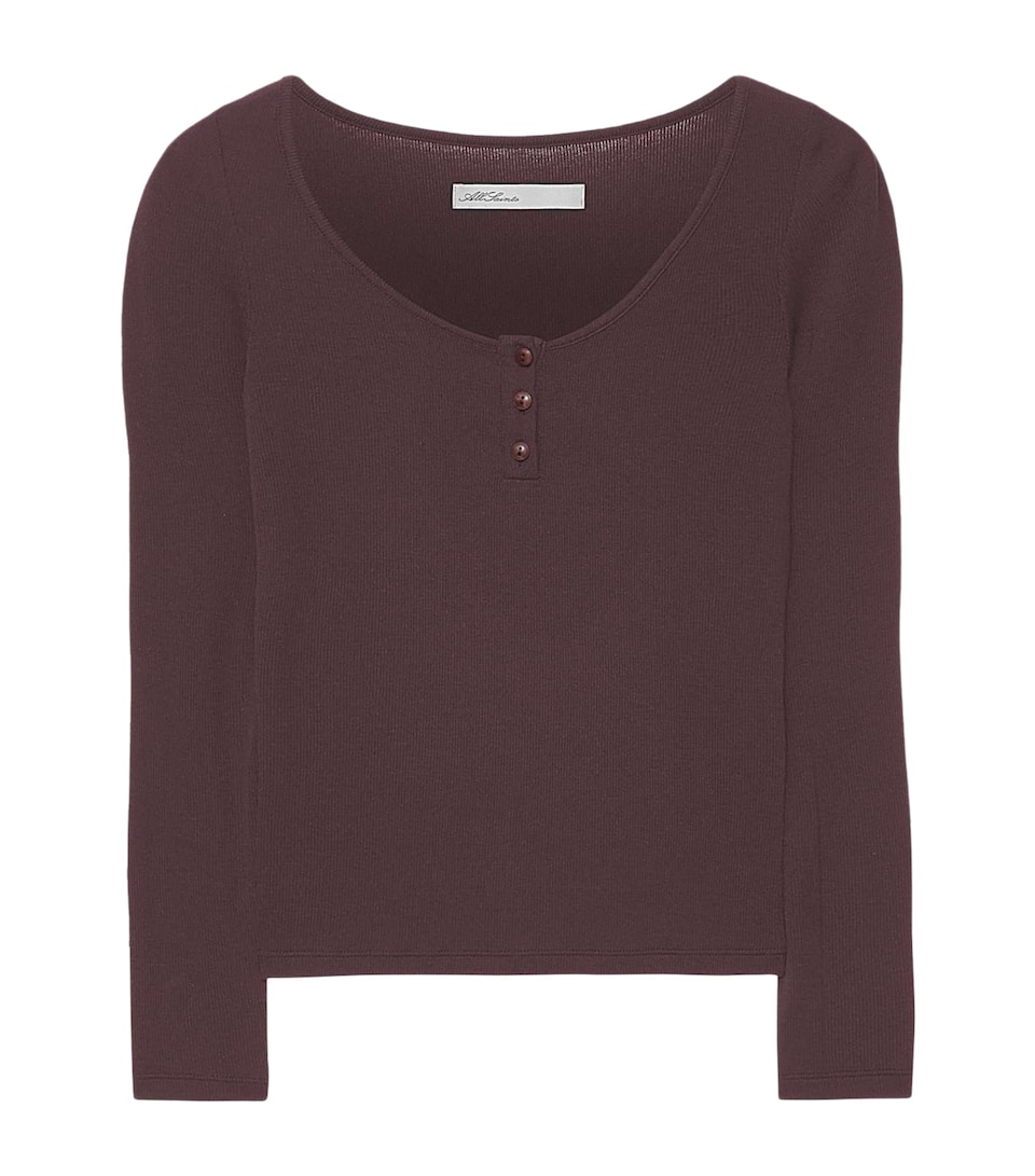 AllSaints Womens Jules Henley Long-Sleeve T-Shirt Aubergine Red