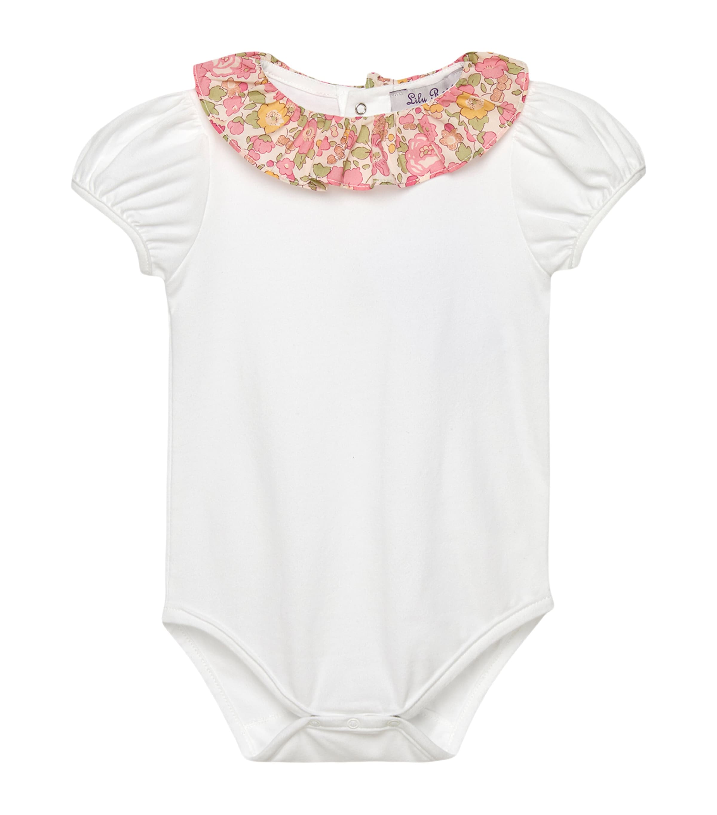 Trotters Liberty-Print Collar Willow Bodysuit (3-24 Months) White/peach Sparkle