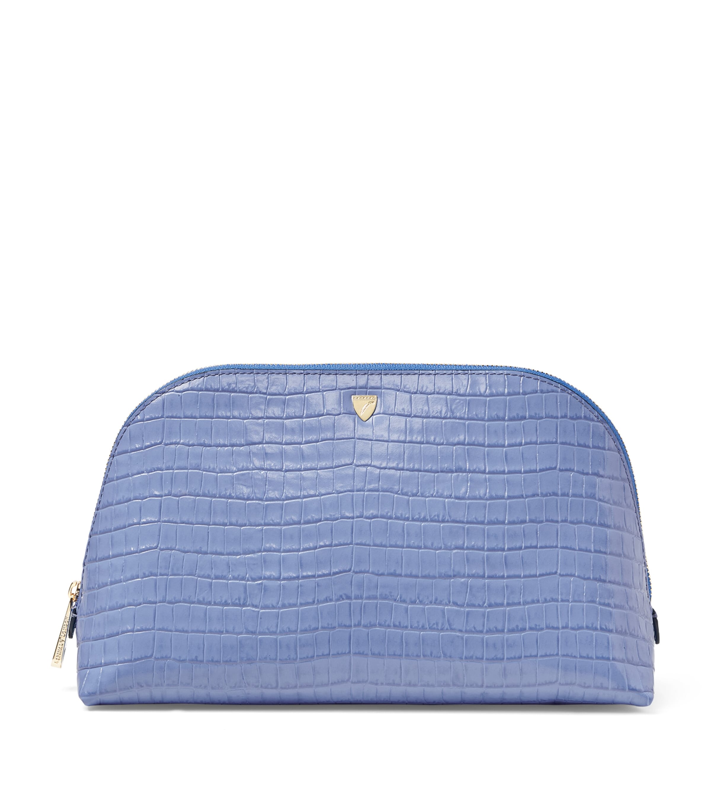 Aspinal Of London Croc-Embossed Leather Classic Wash Bag Capri Blue