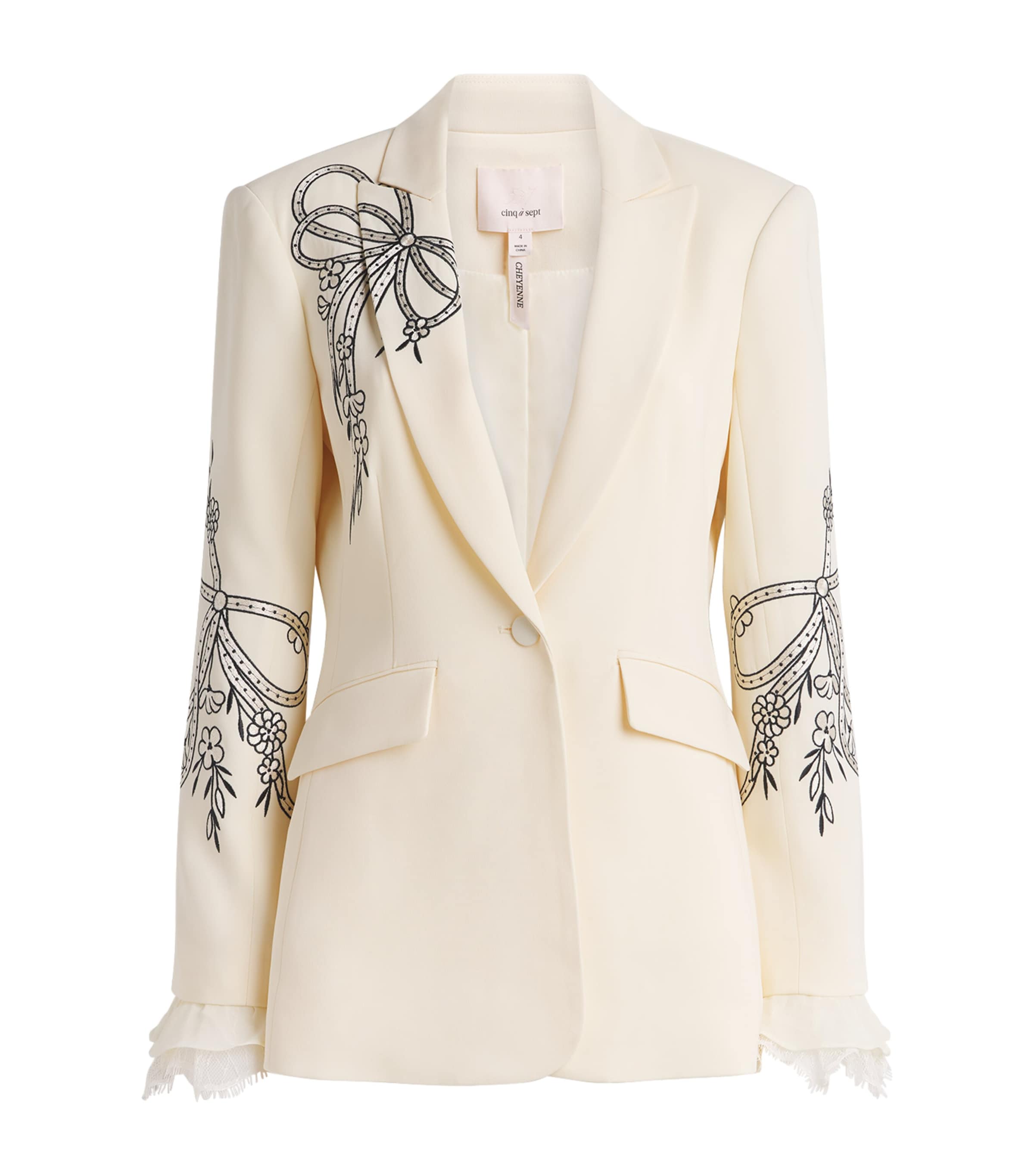 Cinq A Sept Womens Embroidered Bow Cheyenne Blazer Gardenia / Black