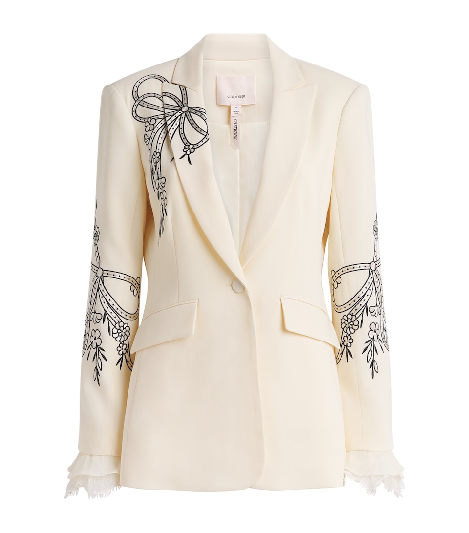Cinq A Sept Womens Embroidered Bow Cheyenne Blazer Gardenia / Black