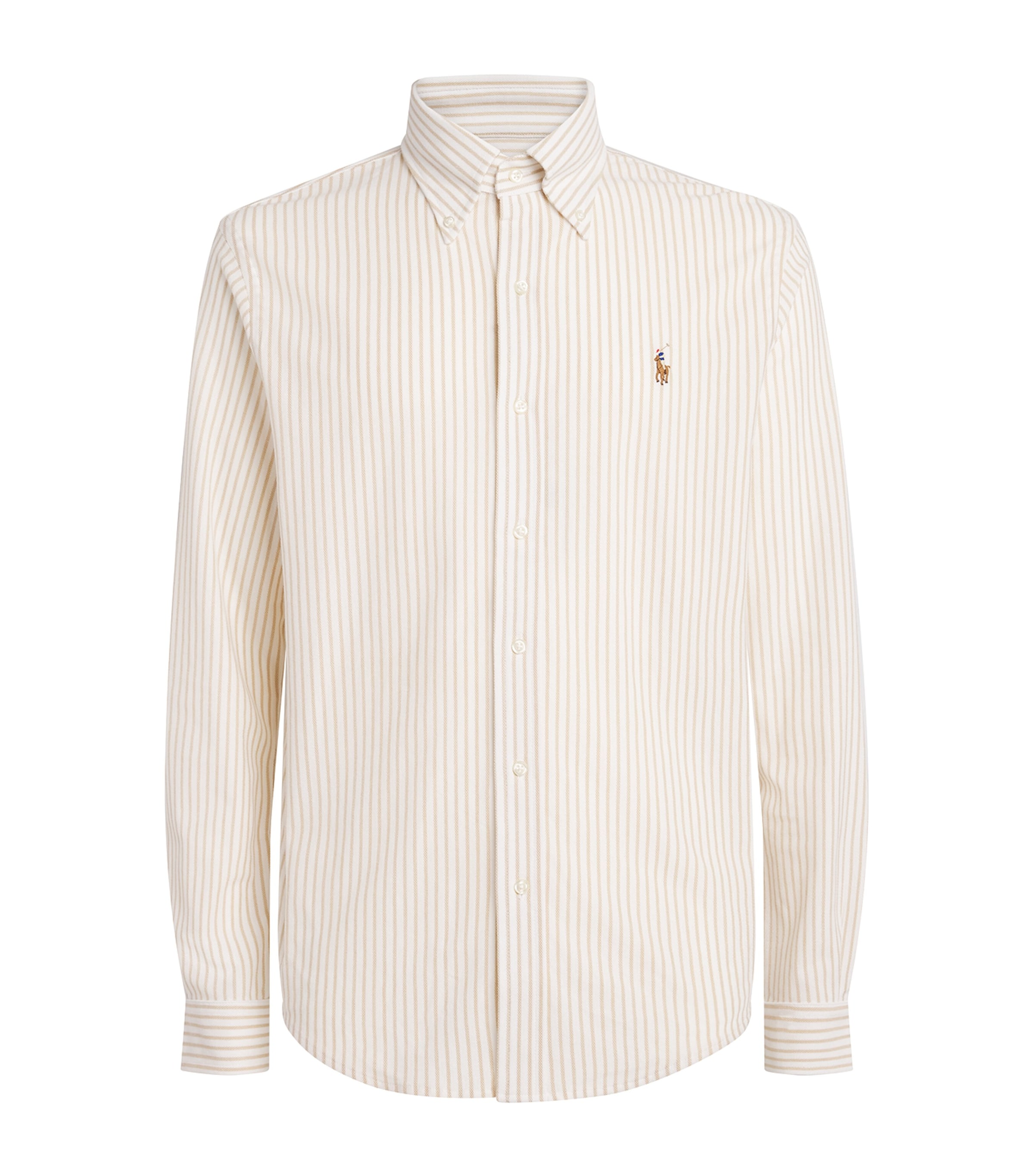 Polo Ralph Lauren Mens Cotton Mesh Stripe Oxford Shirt White/coastal Beige