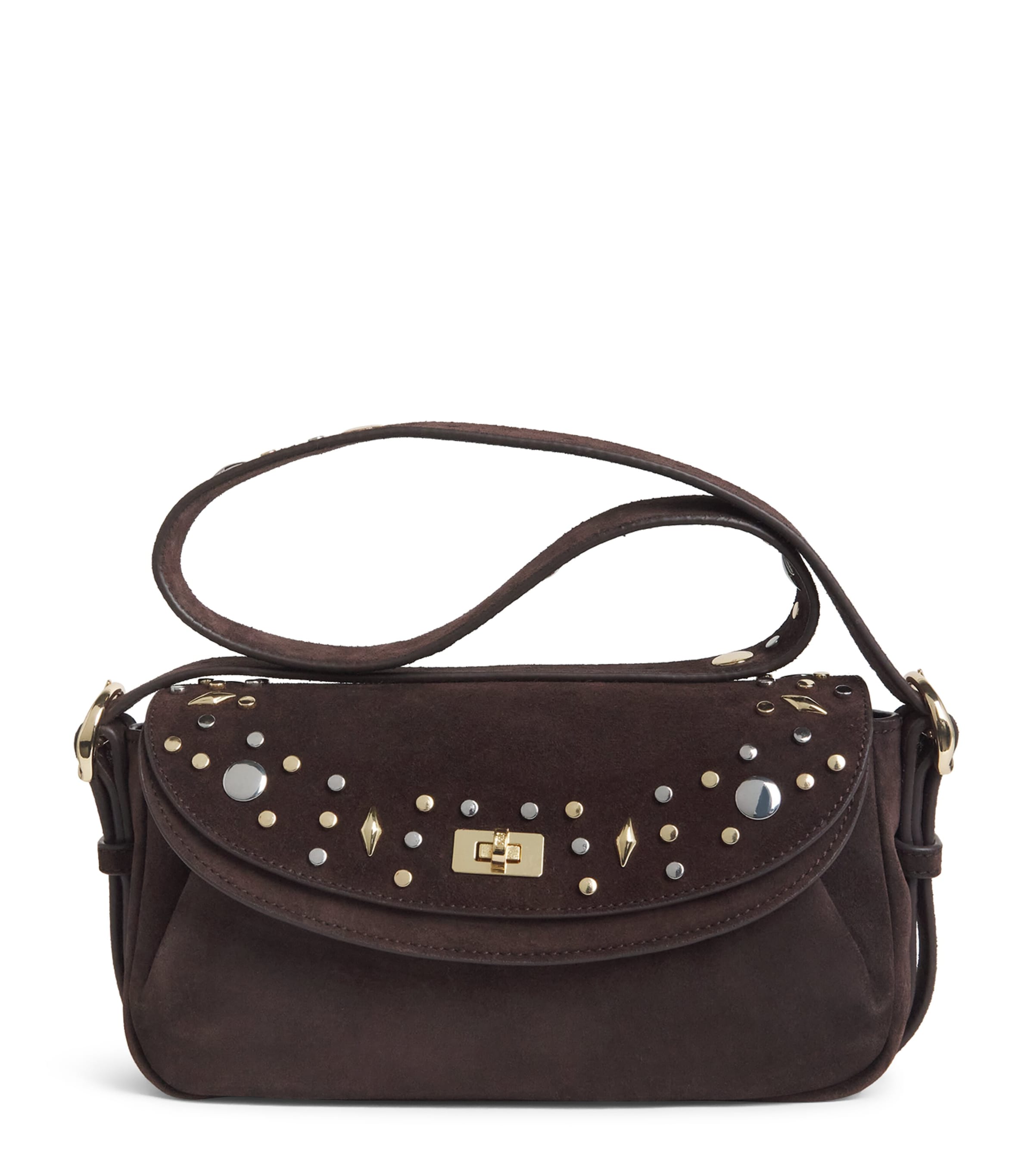 Sandro Paris Medium Suede Le Mambo Janys Shoulder Bag Black Brown