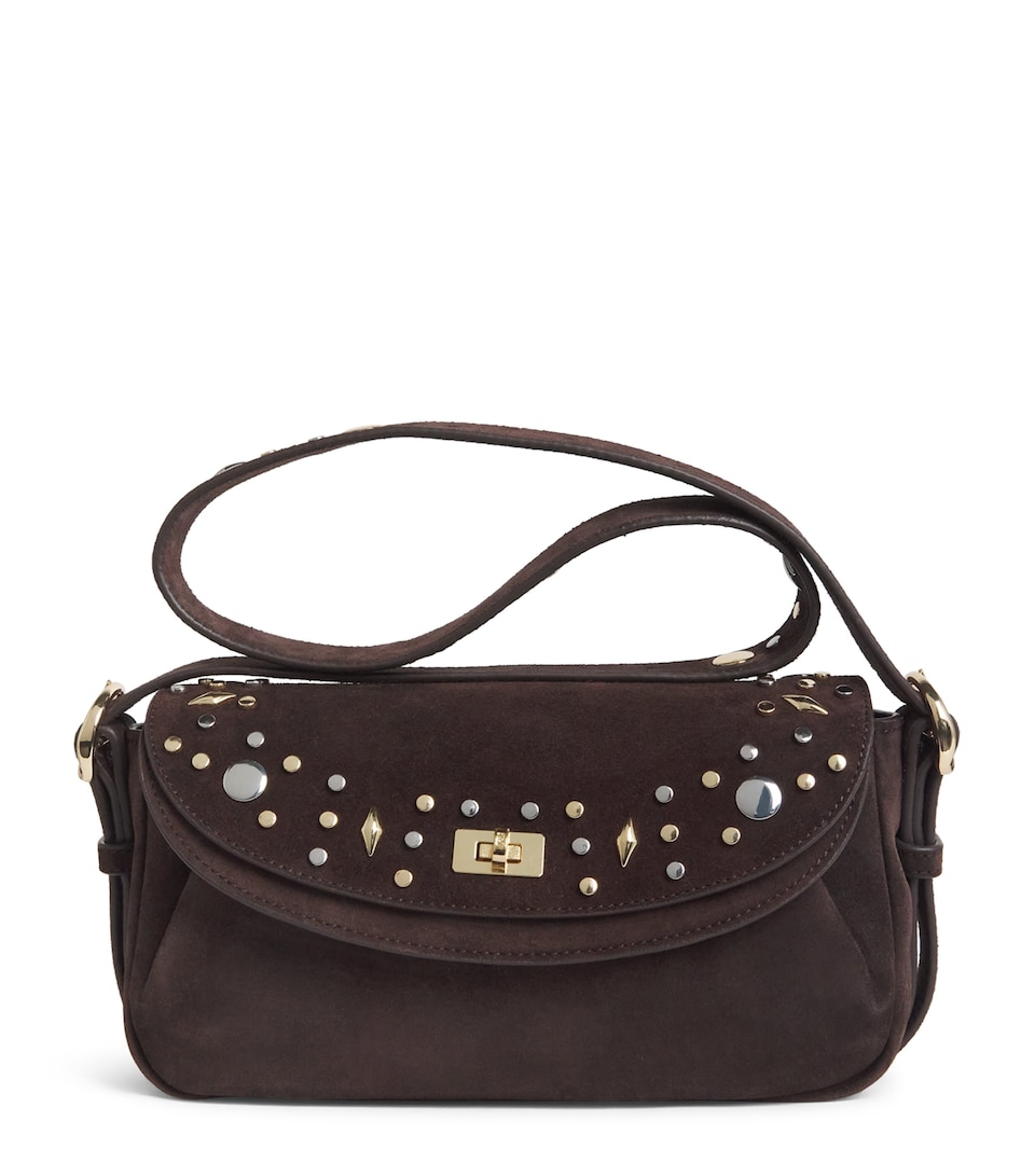 Sandro Paris Medium Suede Le Mambo Janys Shoulder Bag Black Brown