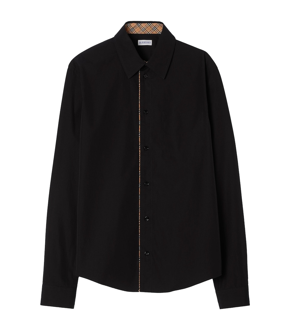 Burberry Mens Cotton Check-Trimmed Shirt Black