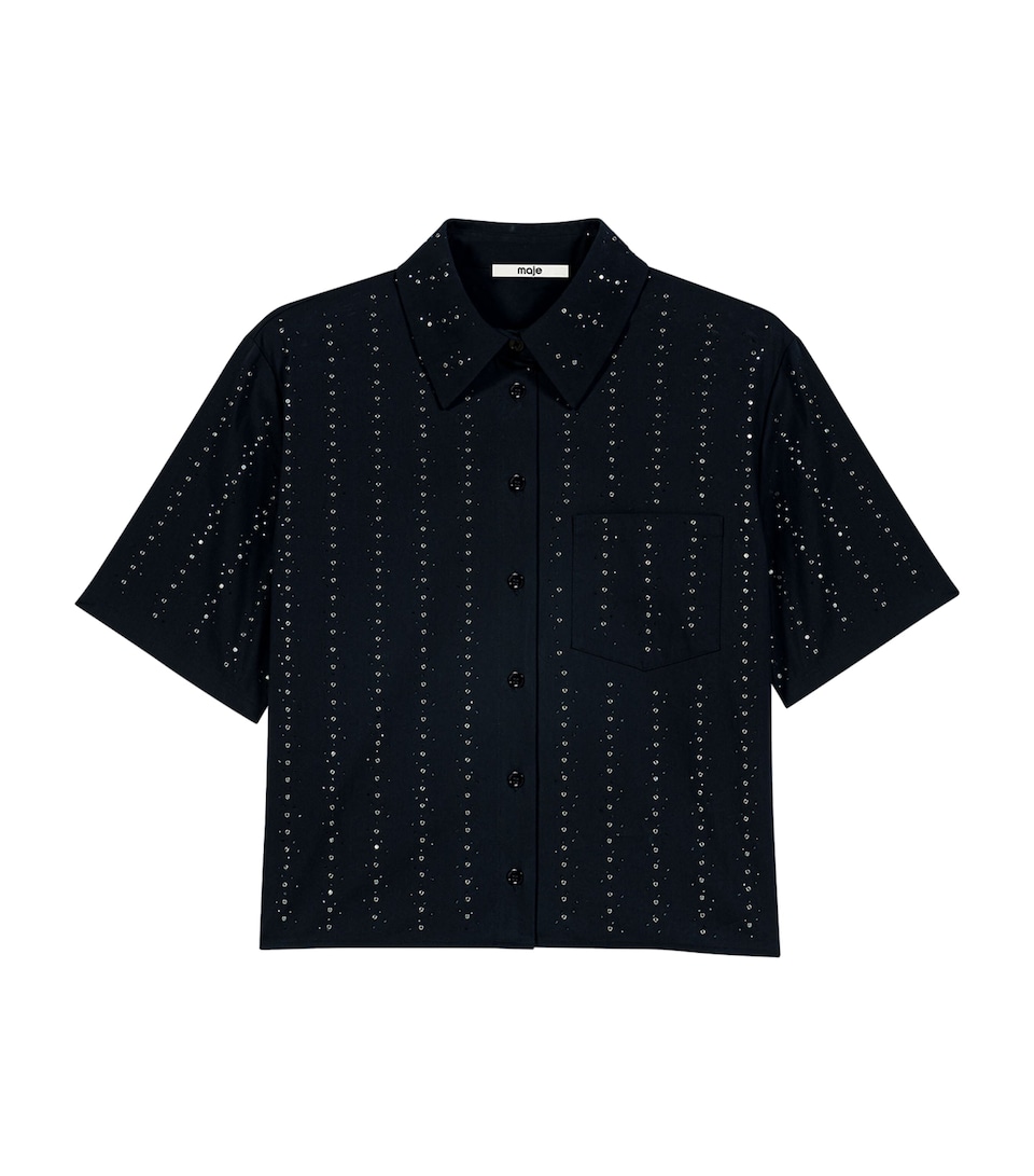 Maje Womens Rhinestone-Embellished Shirt Navy