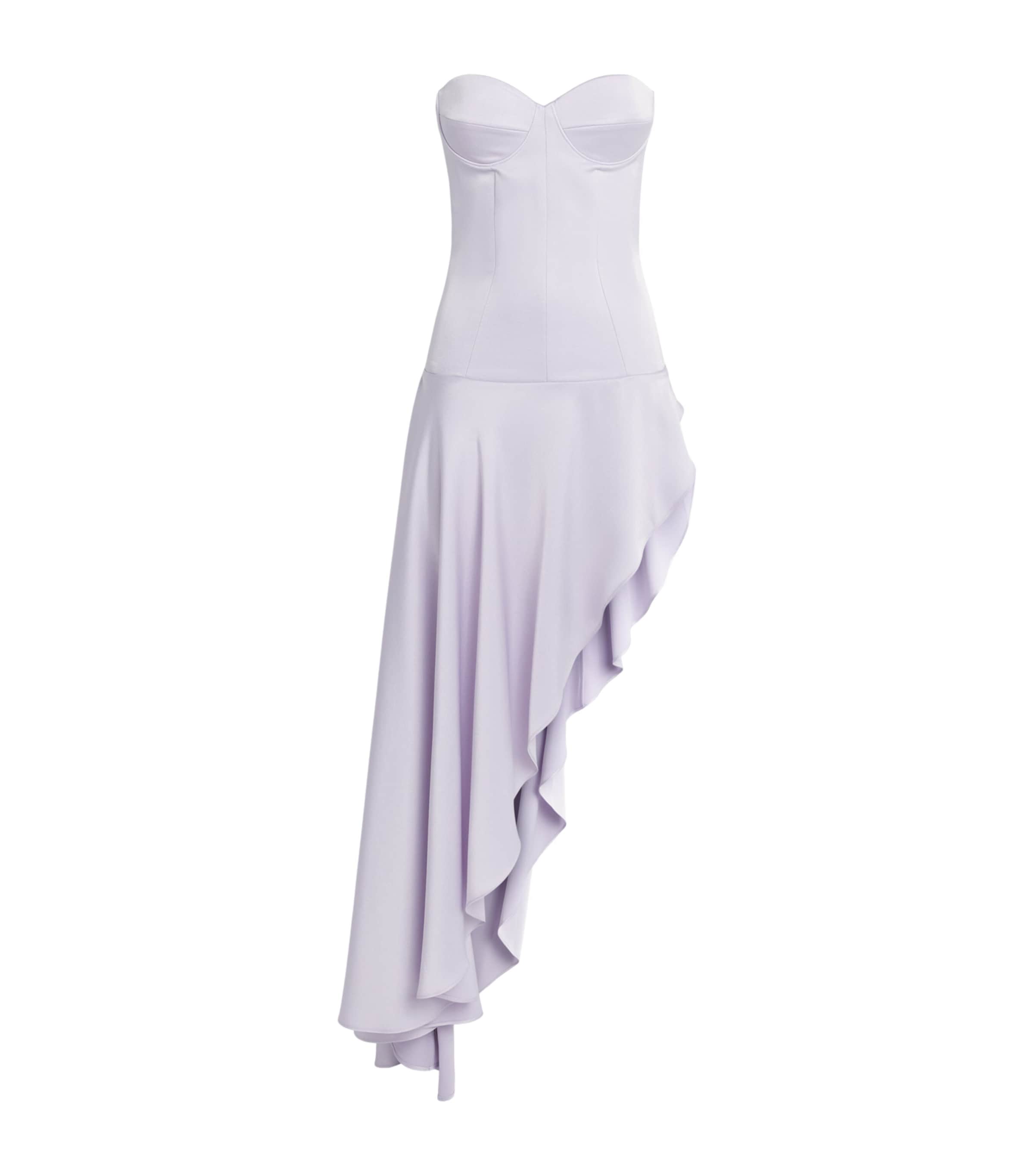Alex Perry Womens Satin Strapless Asymmetric Midi Dress Lavender