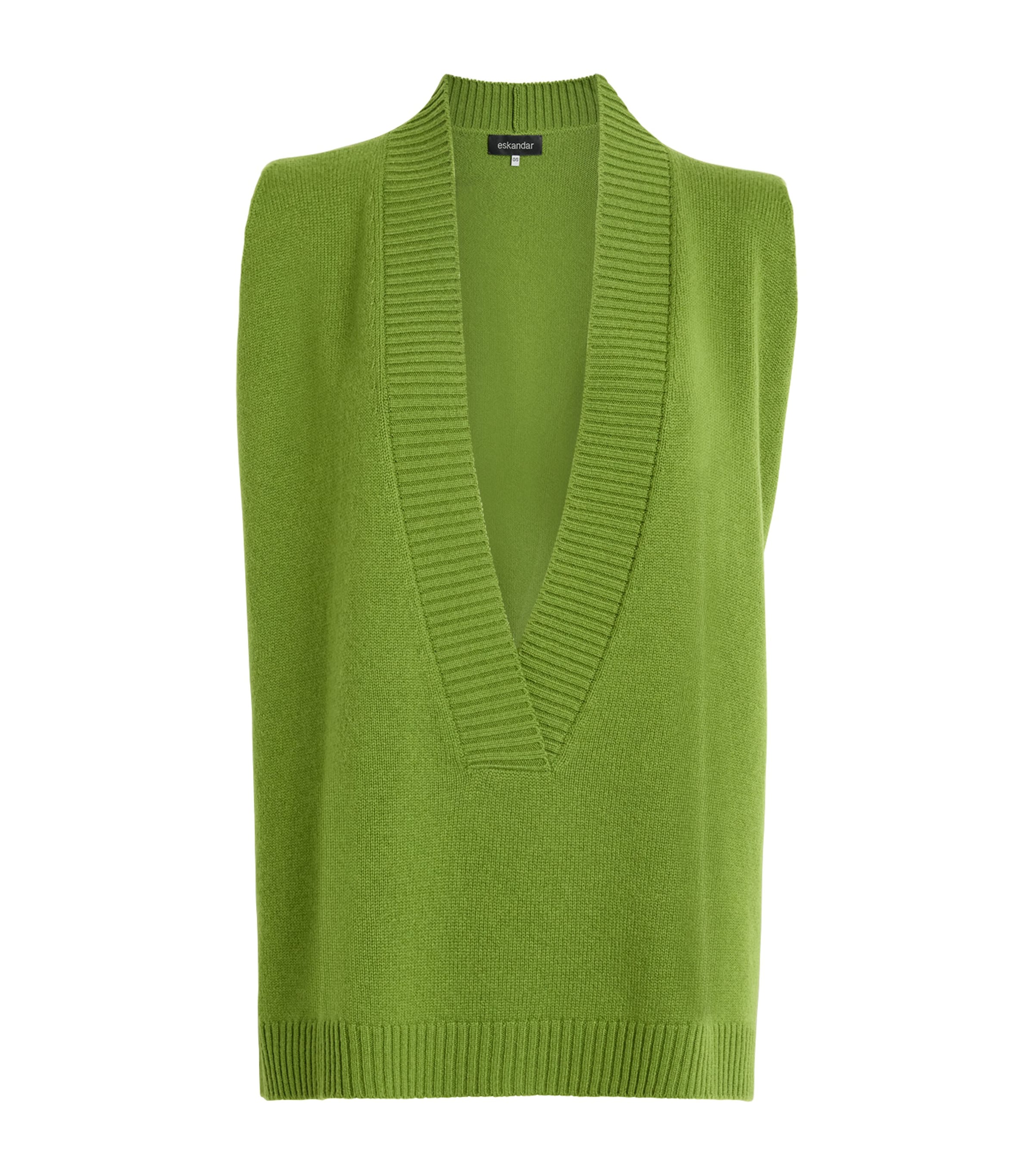 Eskandar Womens Cashmere Plunge-Neck Sweater Vest Limedark
