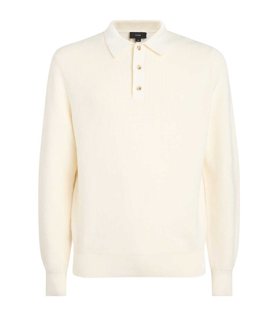 Vince Mens Cotton-Cashmere Heirloom Shaker Polo Sweater Bone