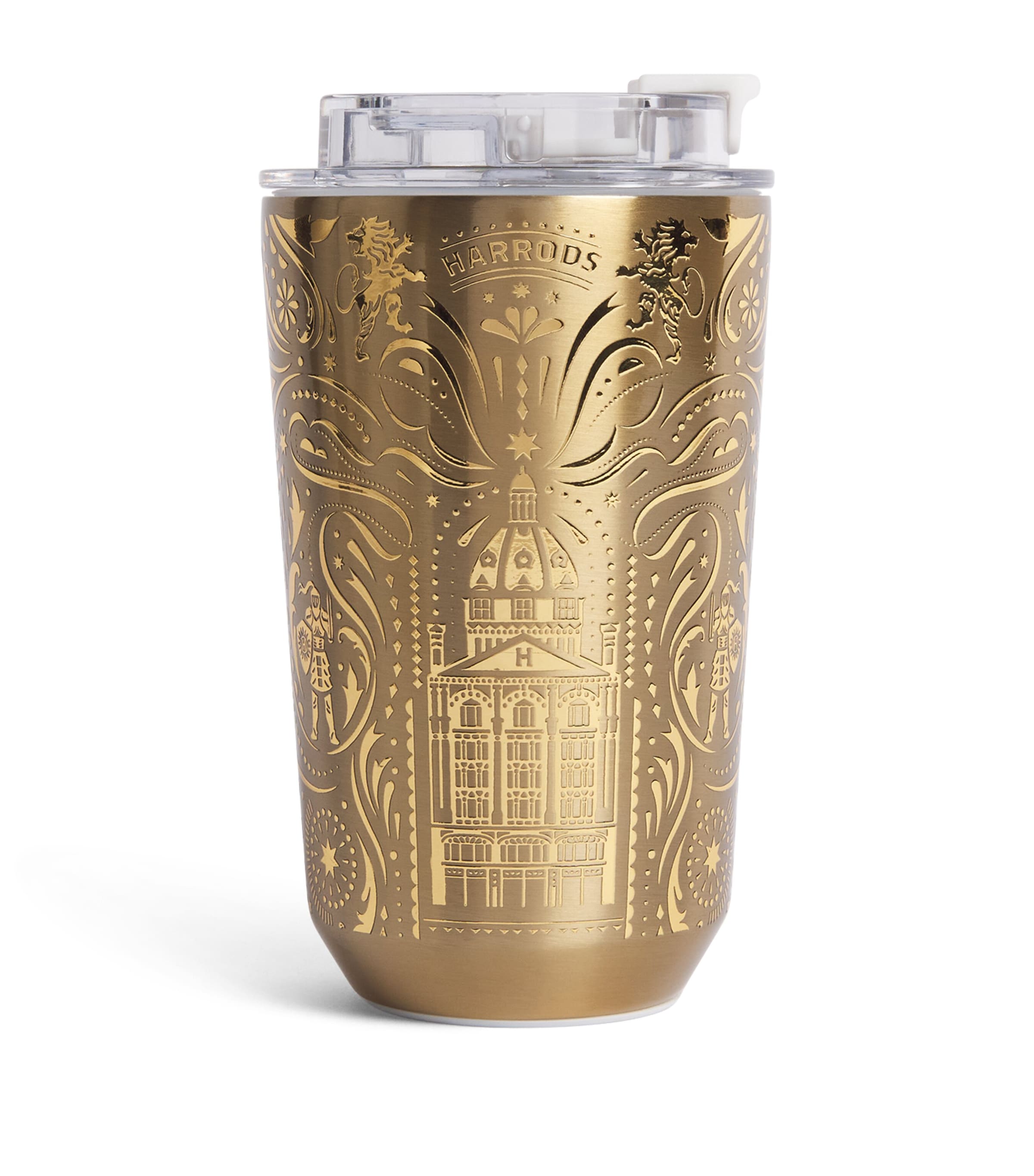 Harrods Metal Knights of Brompton Travel Cup (450ml) Gold