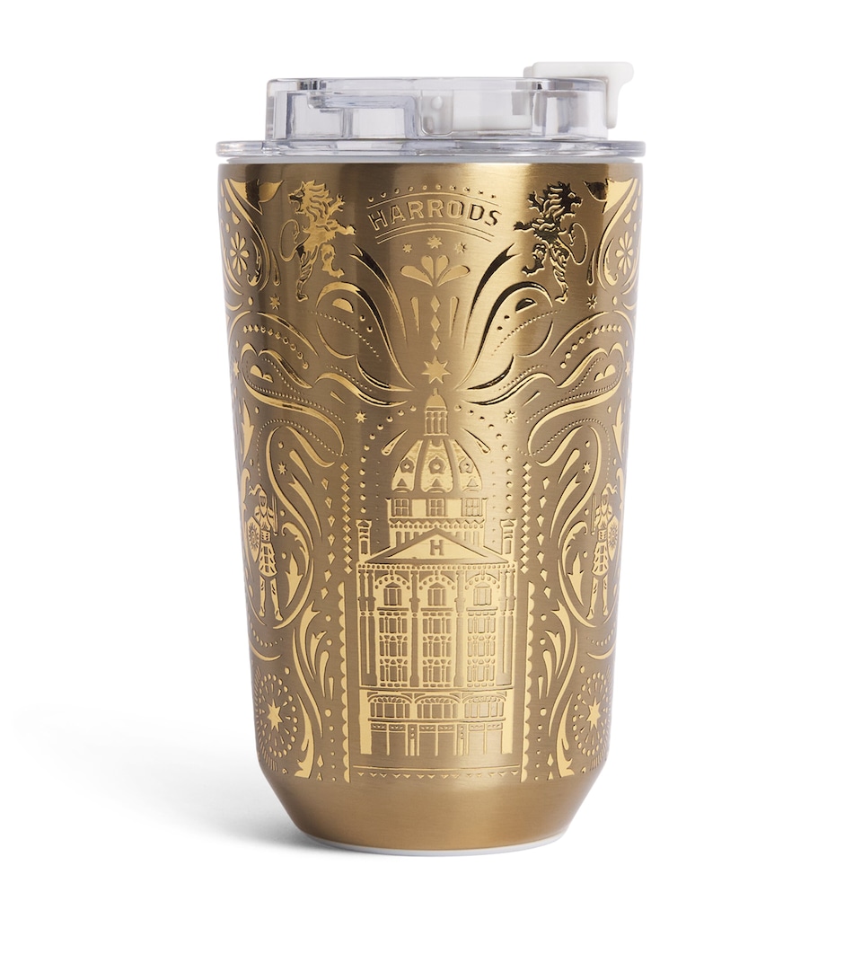 Harrods Metal Knights of Brompton Travel Cup (450ml) Gold