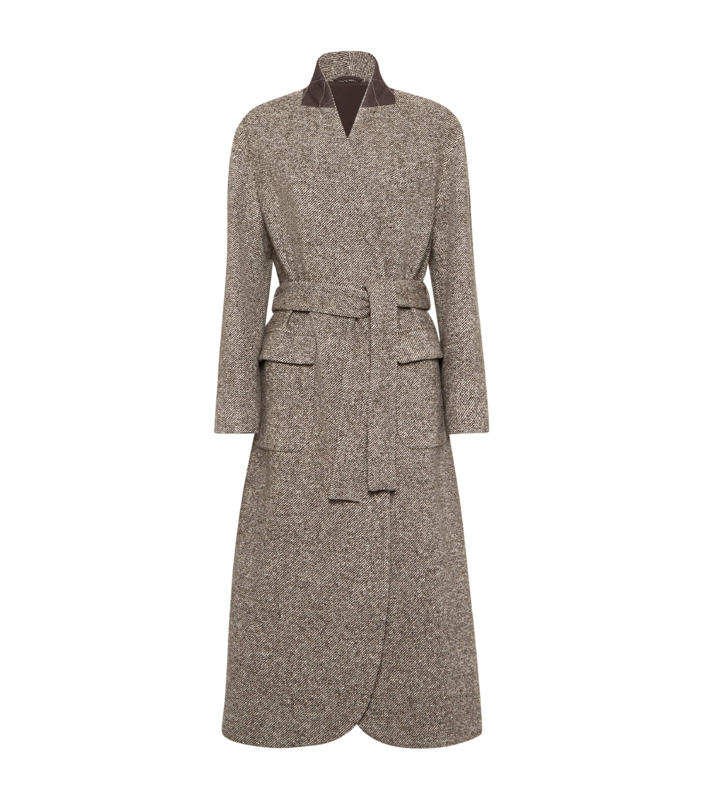 Brunello Cucinelli Womens Wool-Blend Mélange Wrap Coat