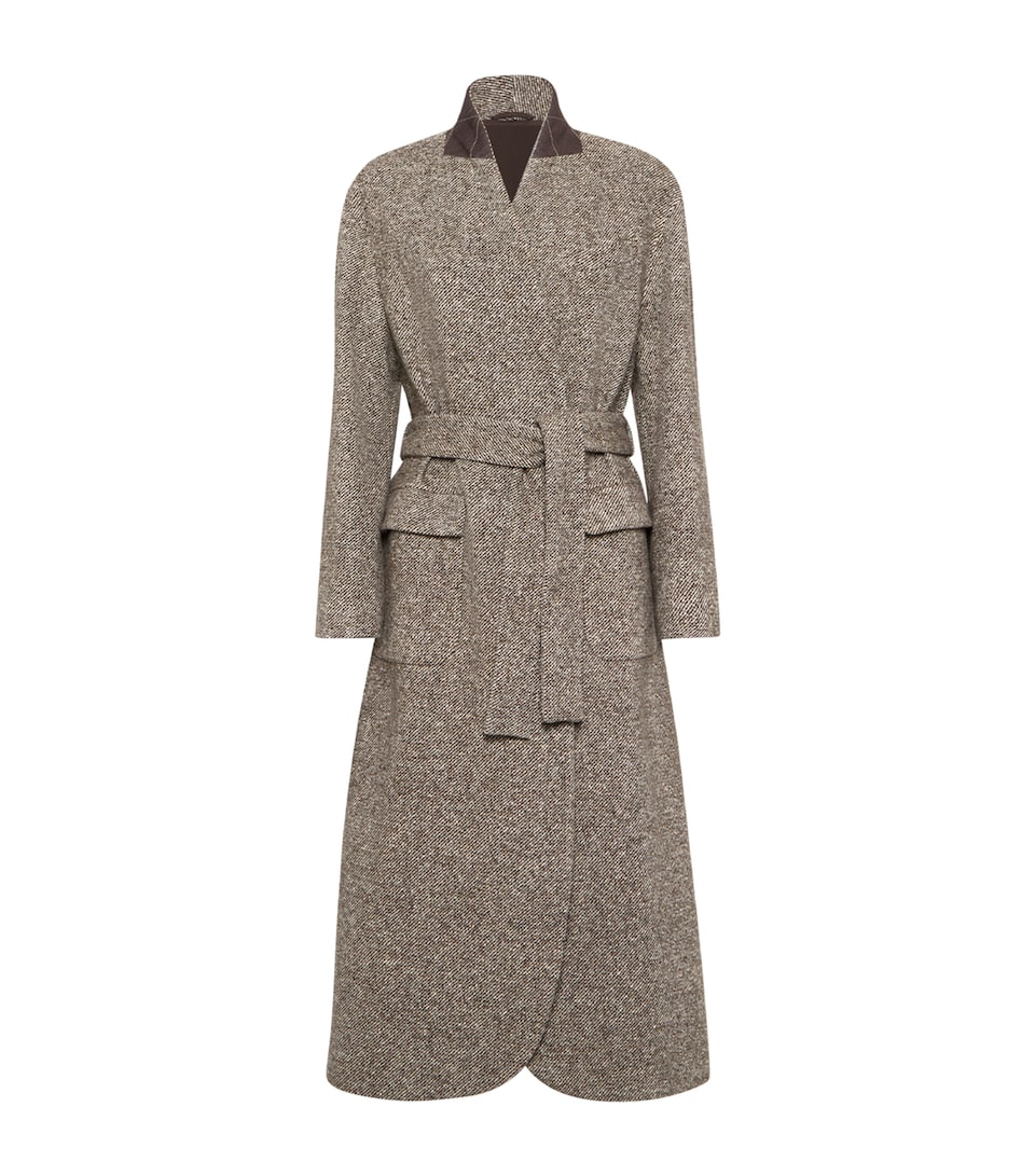 Brunello Cucinelli Womens Wool-Blend Mélange Wrap Coat