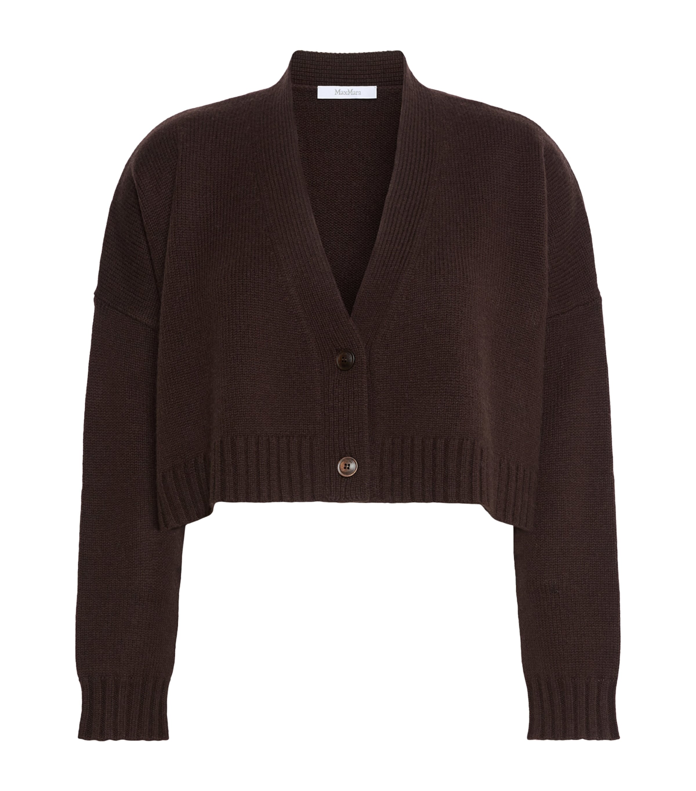 Max Mara Womens Wool-Cashmere Cropped Cardigan Dark Brown
