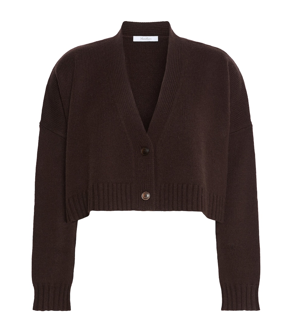 Max Mara Womens Wool-Cashmere Cropped Cardigan Dark Brown