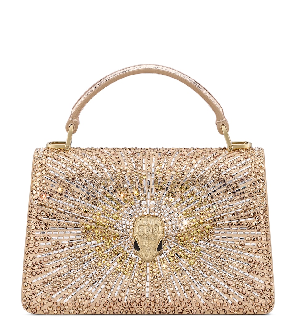 Mini Crystal-Embellished Suede Serpenti Forever Top-Handle Bag